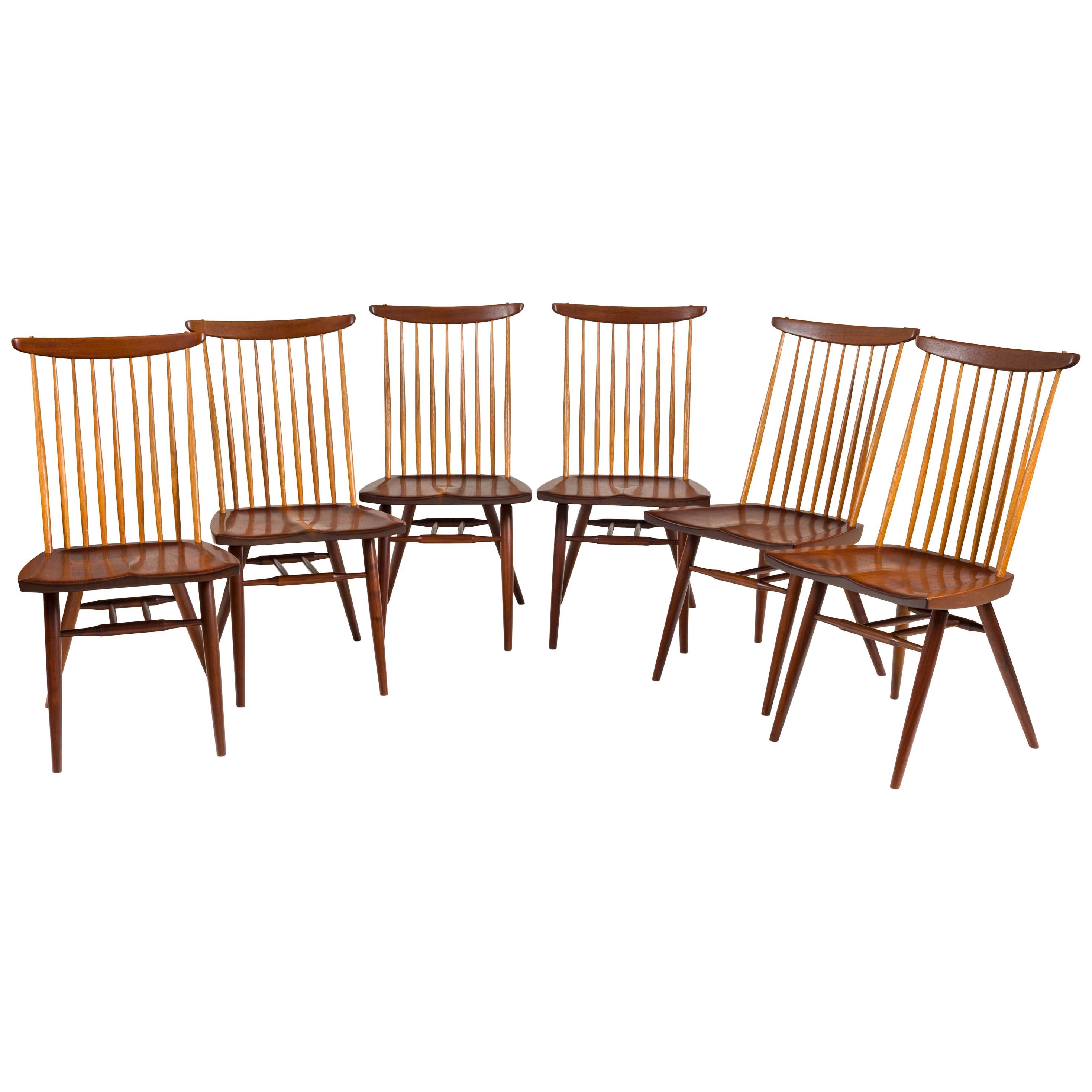 George Nakashima Set of Six Walnut and Hickory "New Chairs", USA 1965