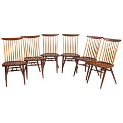 George Nakashima Set of Six Walnut and Hickory "New Chairs", USA 1965