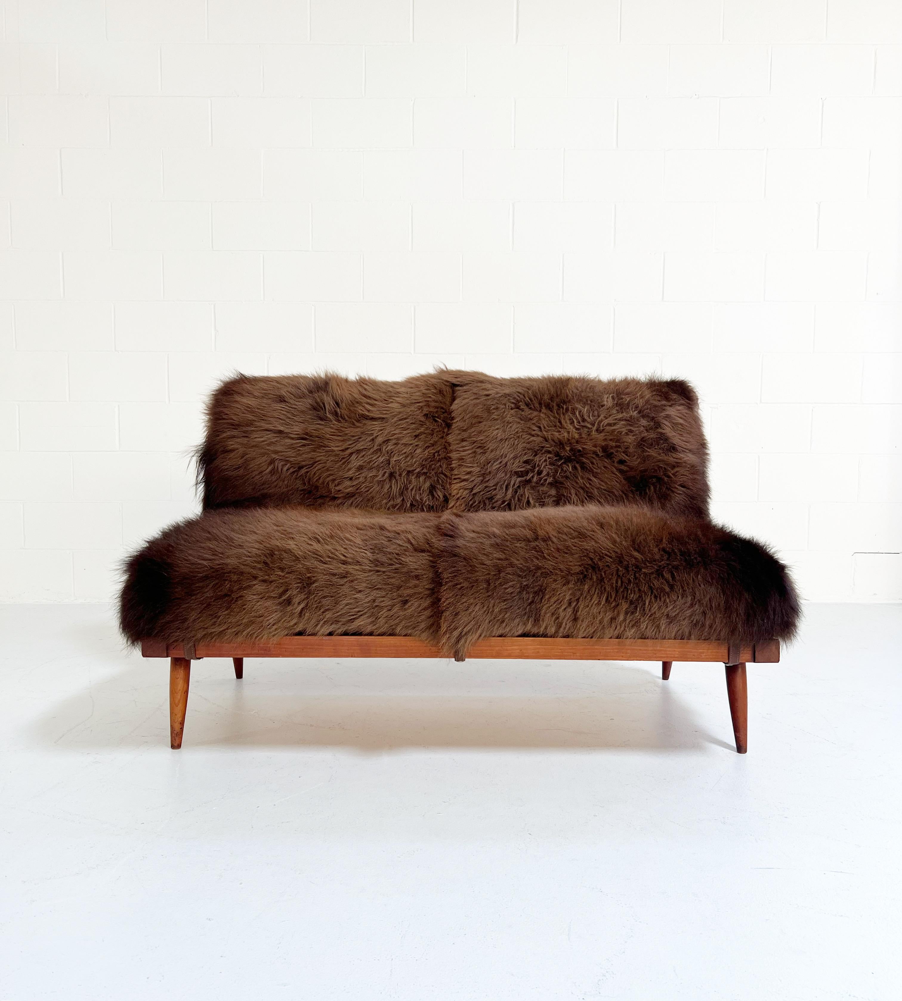 George Nakashima Settee with American Bison Hide Cushions 3