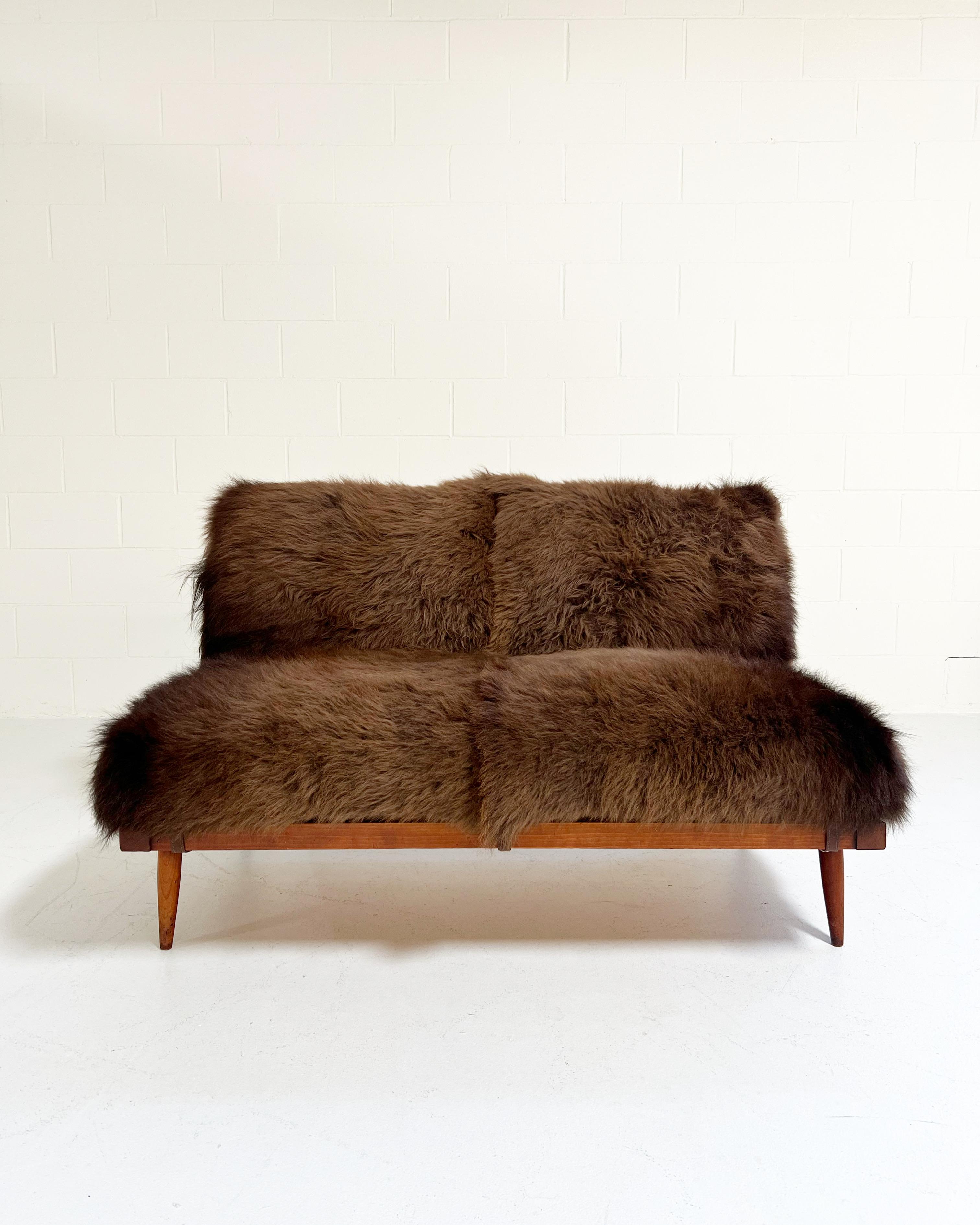 George Nakashima Settee with American Bison Hide Cushions For Sale 7