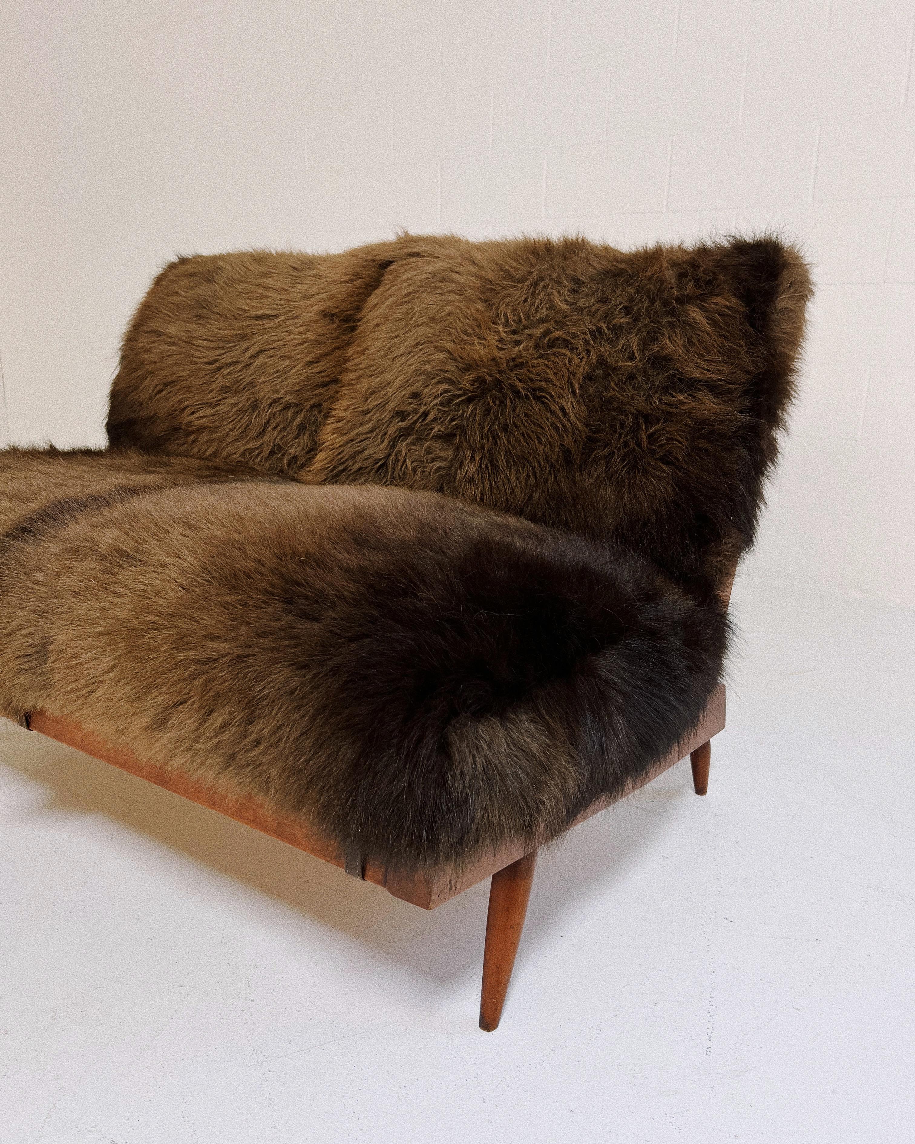 George Nakashima Settee with American Bison Hide Cushions 8