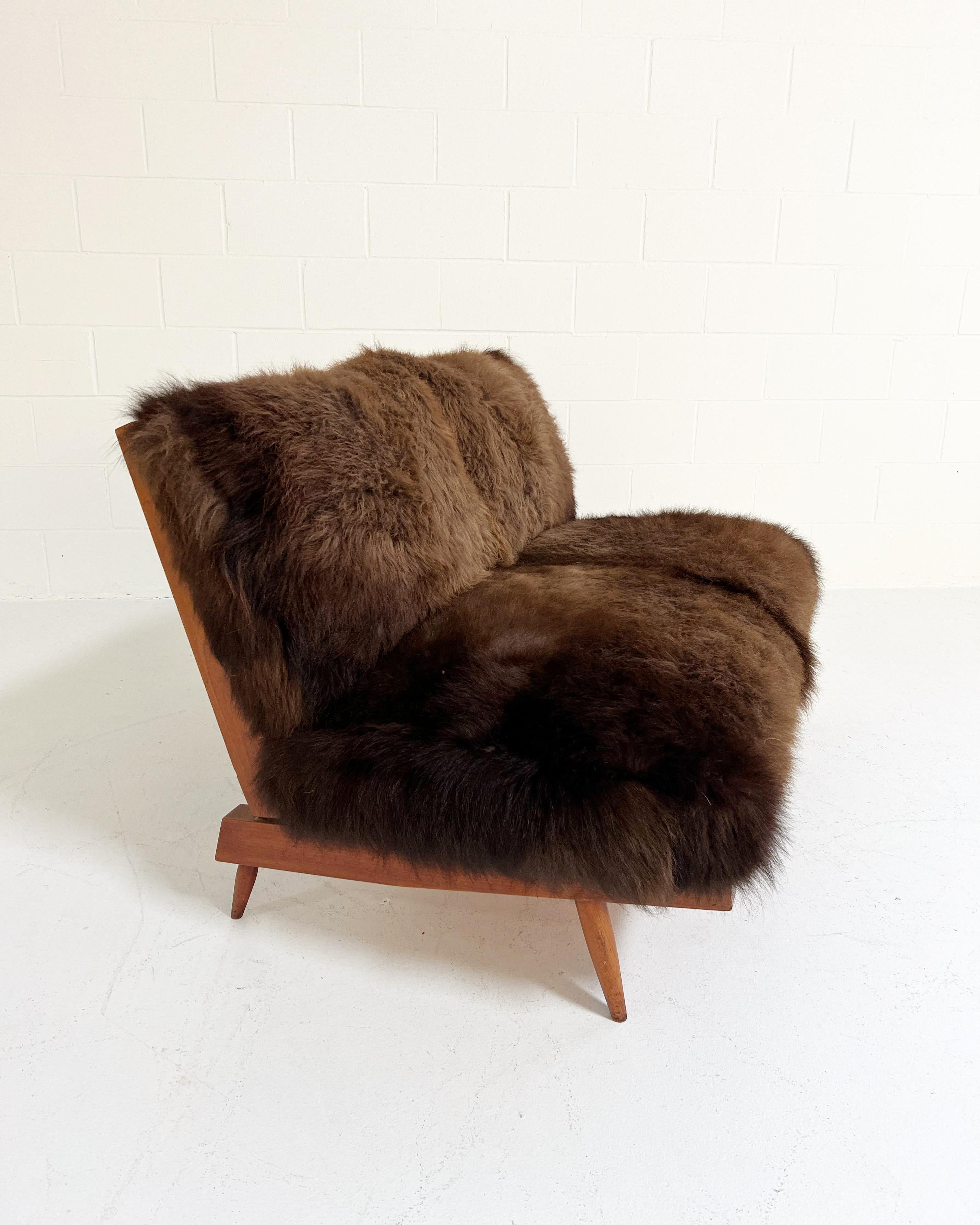 George Nakashima Settee with American Bison Hide Cushions 9
