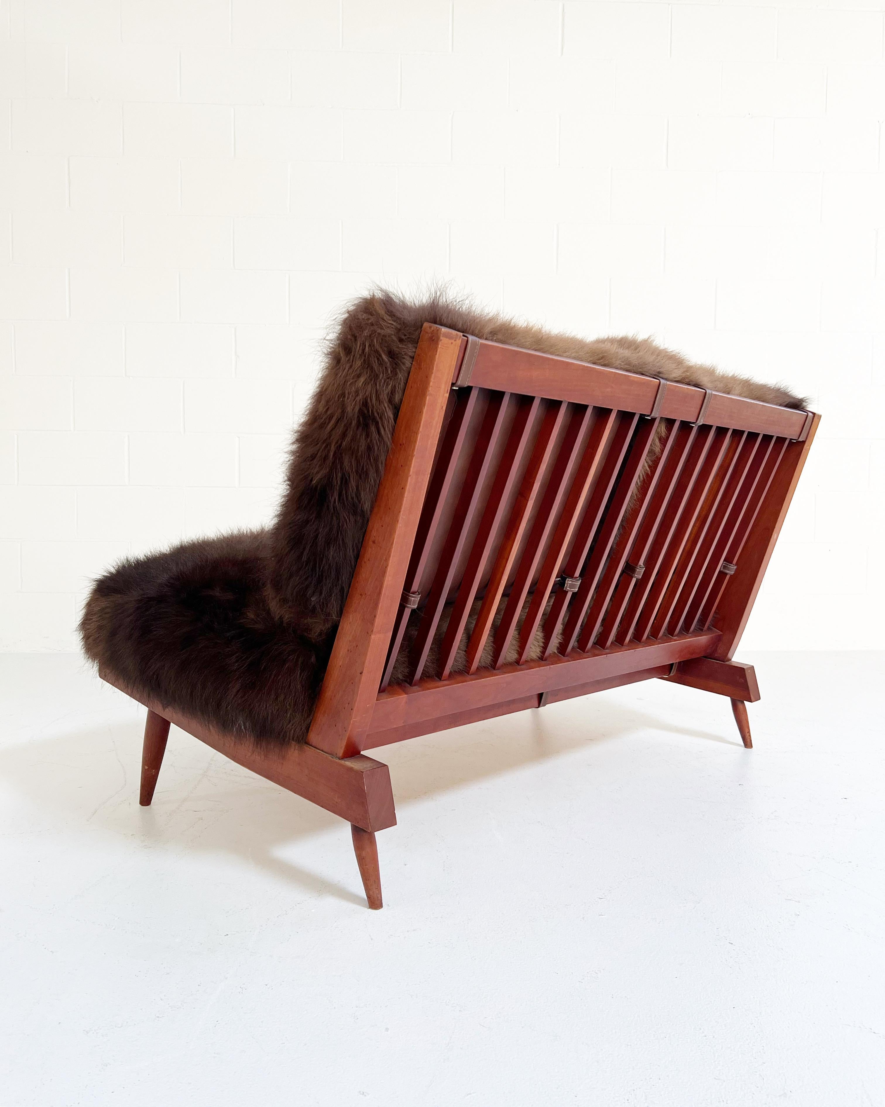 George Nakashima Settee with American Bison Hide Cushions In Good Condition For Sale In SAINT LOUIS, MO