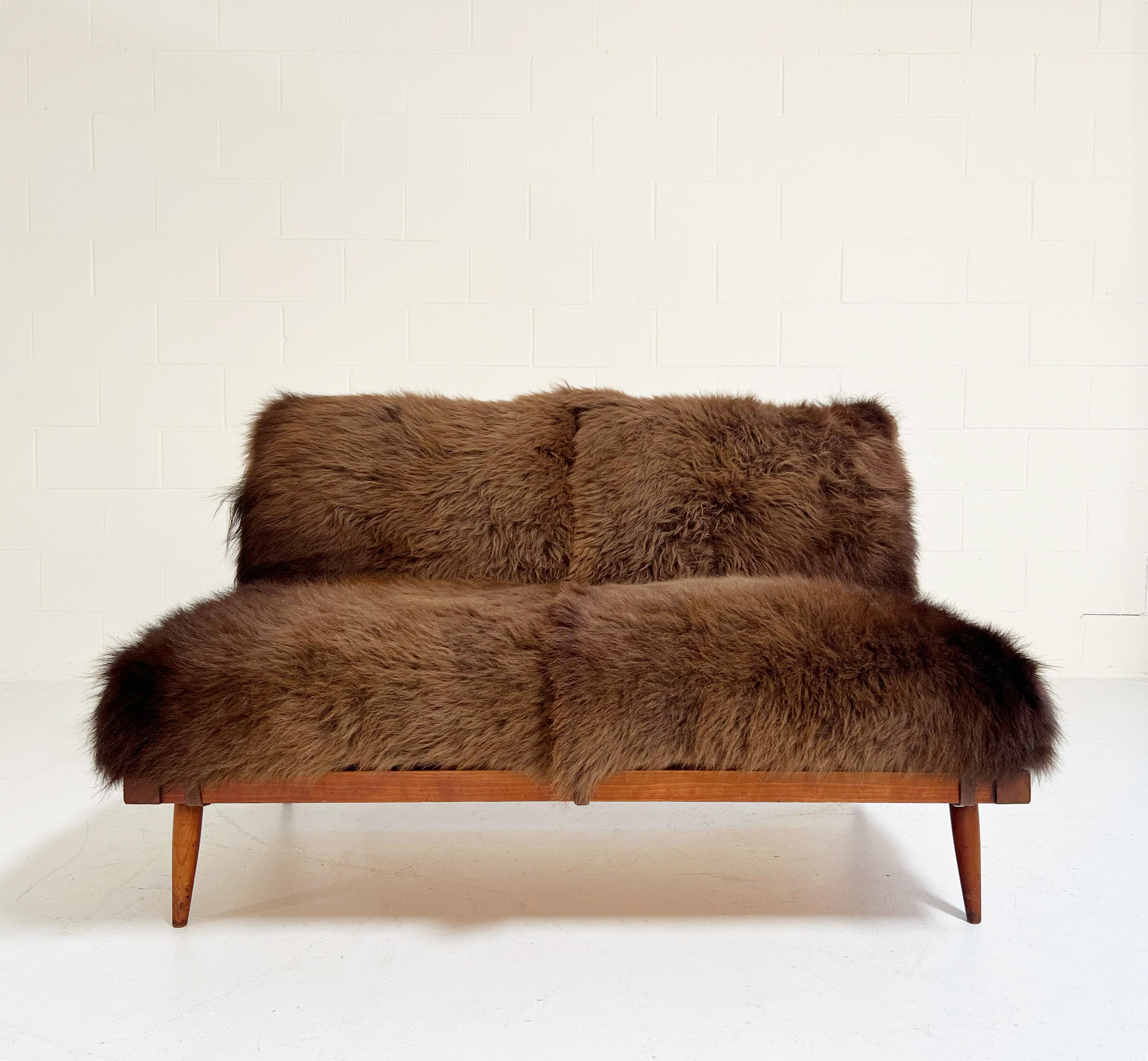 Mid-20th Century George Nakashima Settee with American Bison Hide Cushions For Sale