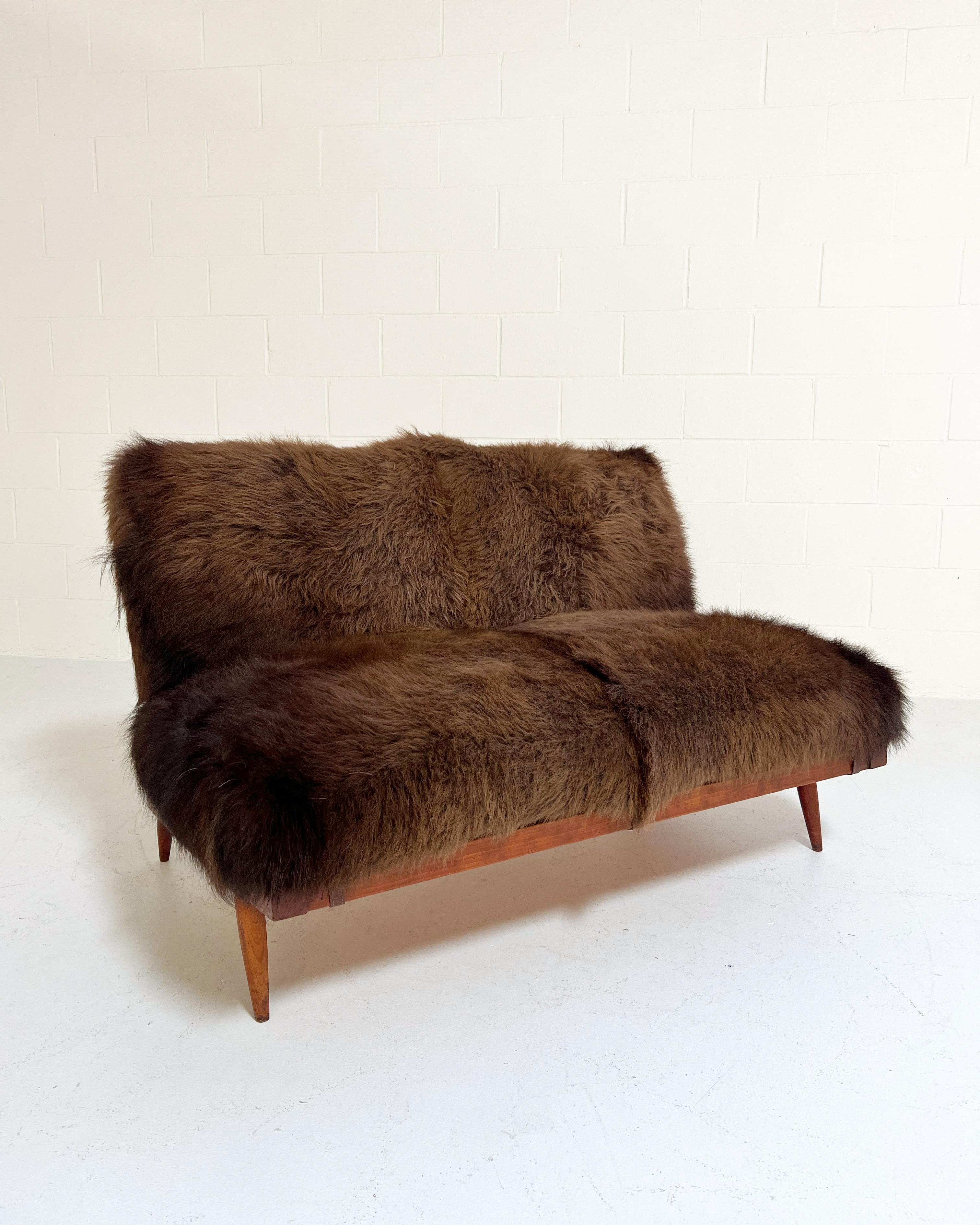 George Nakashima Settee with American Bison Hide Cushions For Sale 1