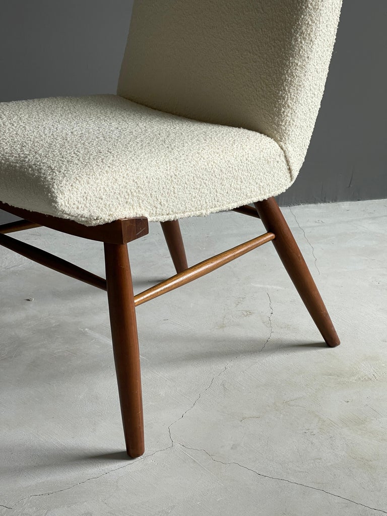 Nakashima, Side Chair, White Bouclé, Walnut, for