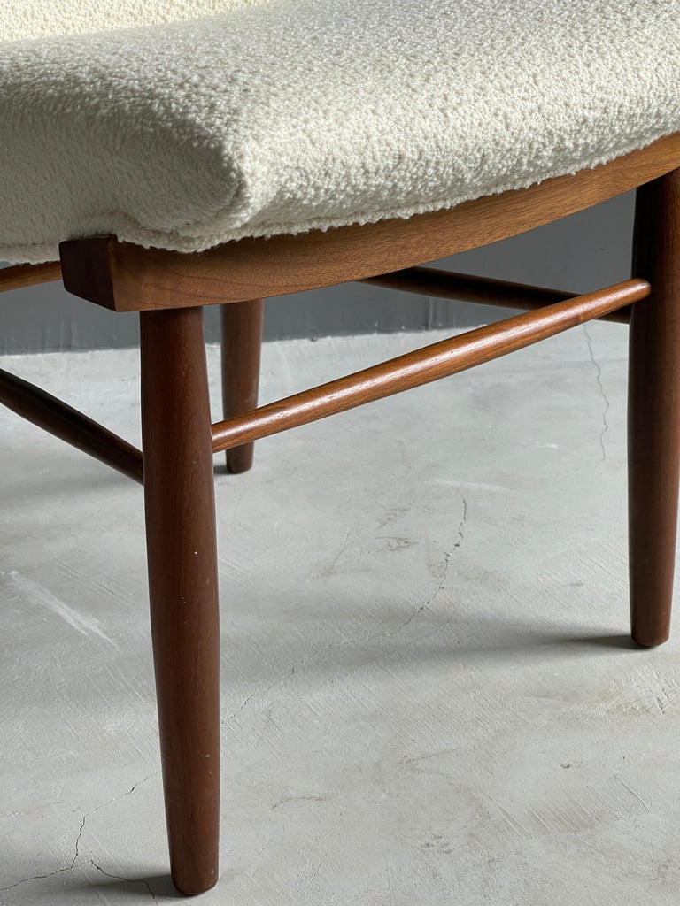 Nakashima, Side Chair, White Bouclé, Walnut, for