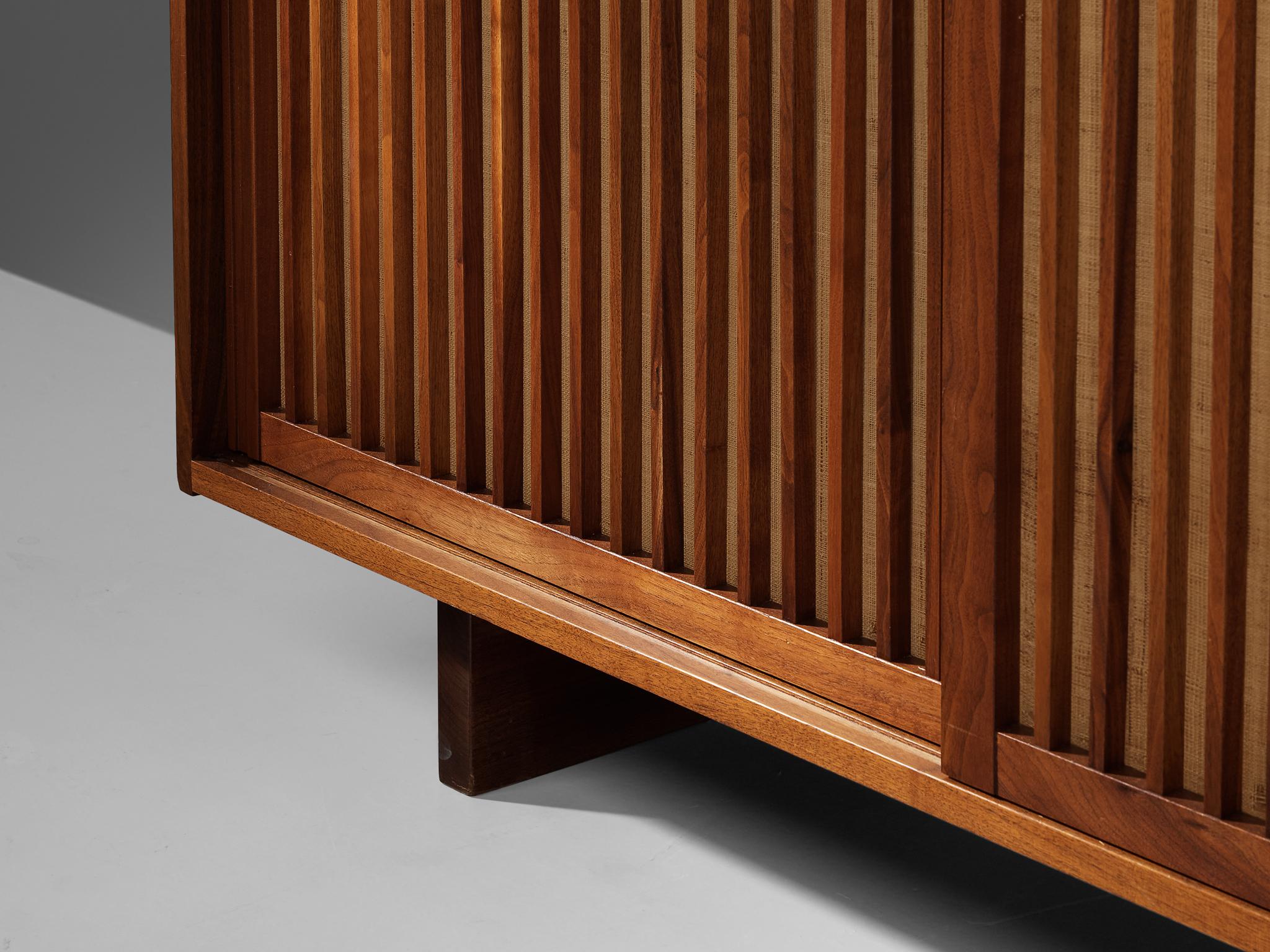 George Nakashima Sliding-Door Cabinet in Walnut and Pandanus Cloth 2