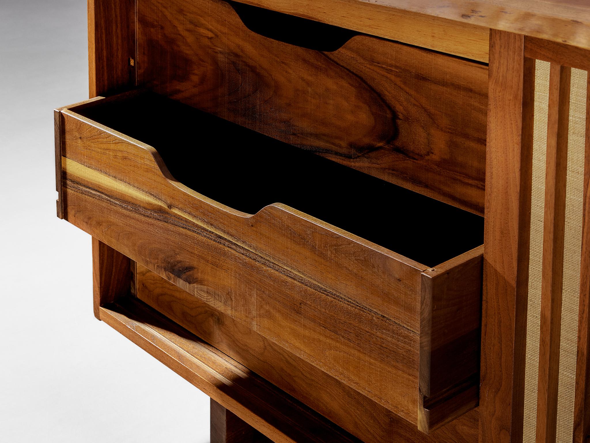 George Nakashima Sliding-Door Cabinet in Walnut and Pandanus Cloth For Sale 5