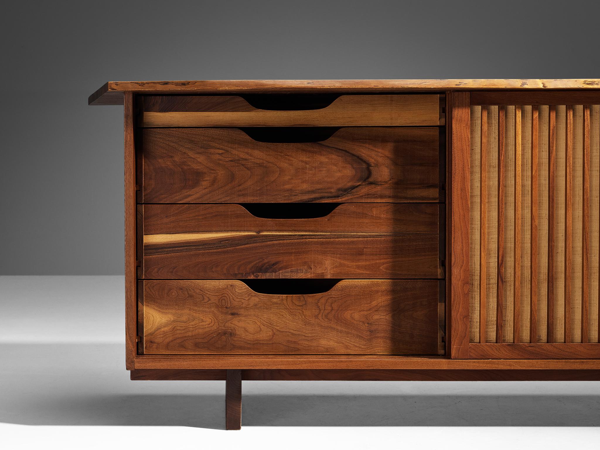 George Nakashima Sliding-Door Cabinet in Walnut and Pandanus Cloth 3