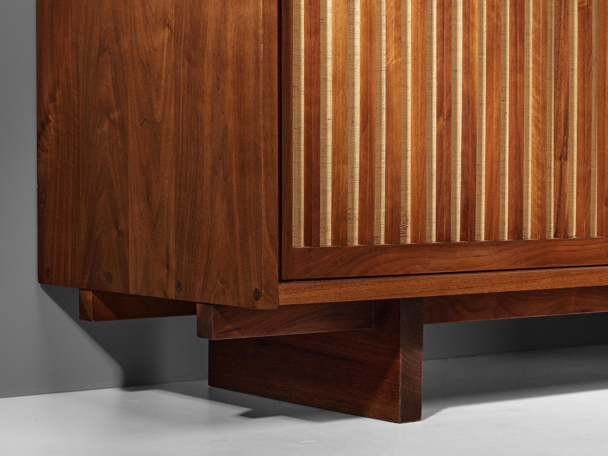 George Nakashima Sliding-Door Cabinet in Walnut and Pandanus Cloth 4