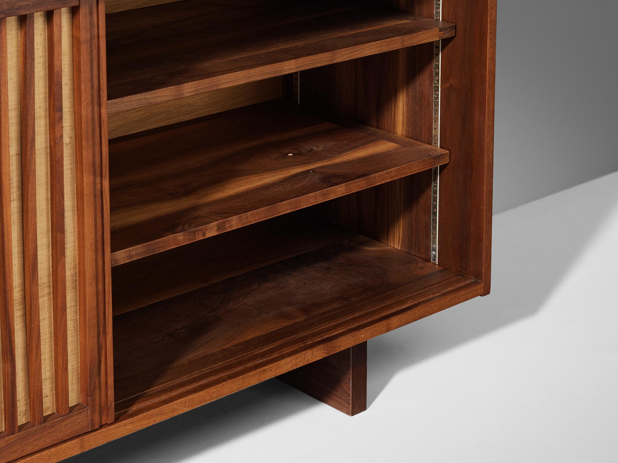 George Nakashima Sliding-Door Cabinet in Walnut and Pandanus Cloth 5