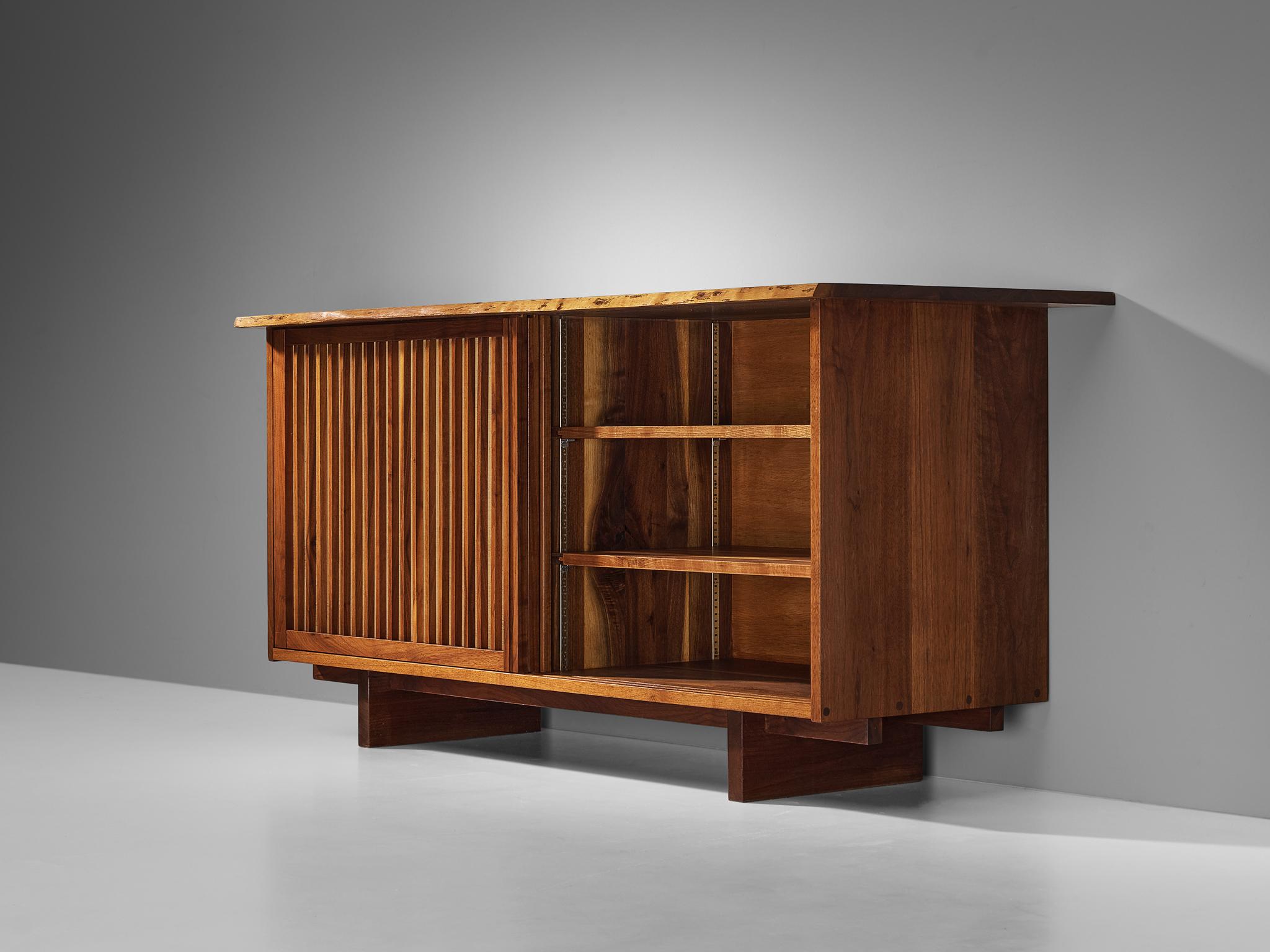 George Nakashima Sliding-Door Cabinet in Walnut and Pandanus Cloth 6