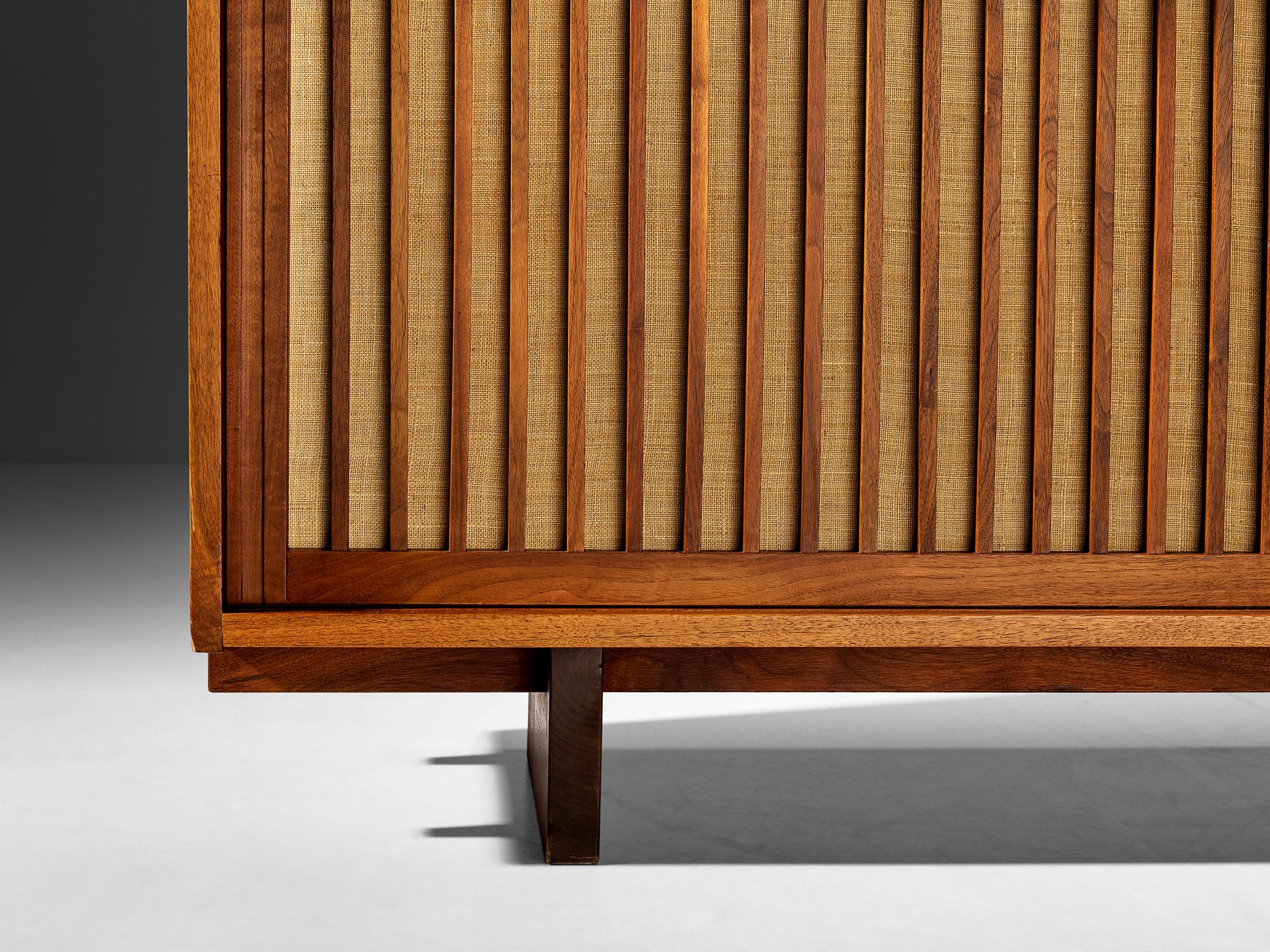 Mid-Century Modern George Nakashima Sliding-Door Cabinet in Walnut and Pandanus Cloth  For Sale