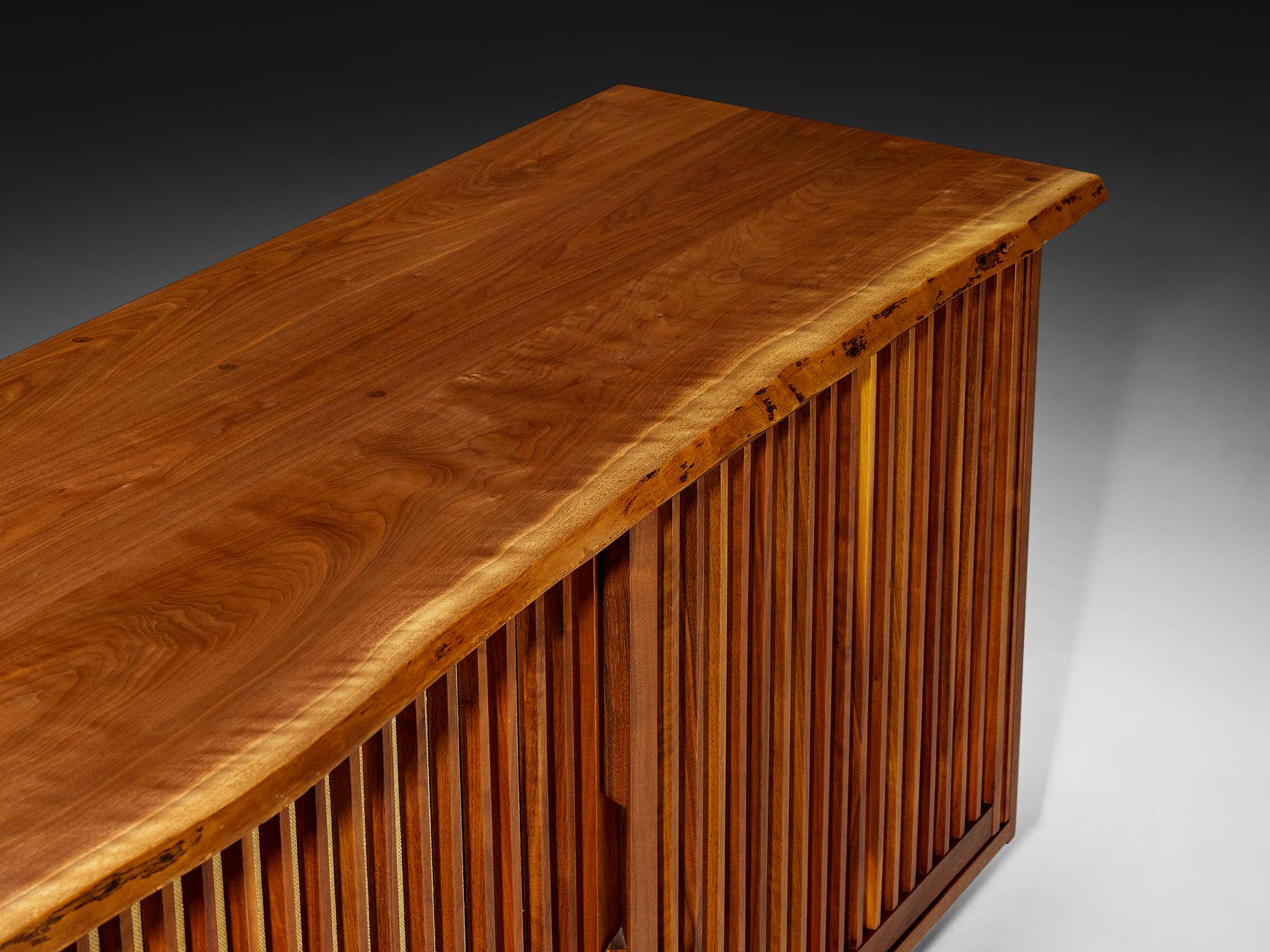 Mid-Century Modern George Nakashima Sliding-Door Cabinet in Walnut and Pandanus Cloth For Sale