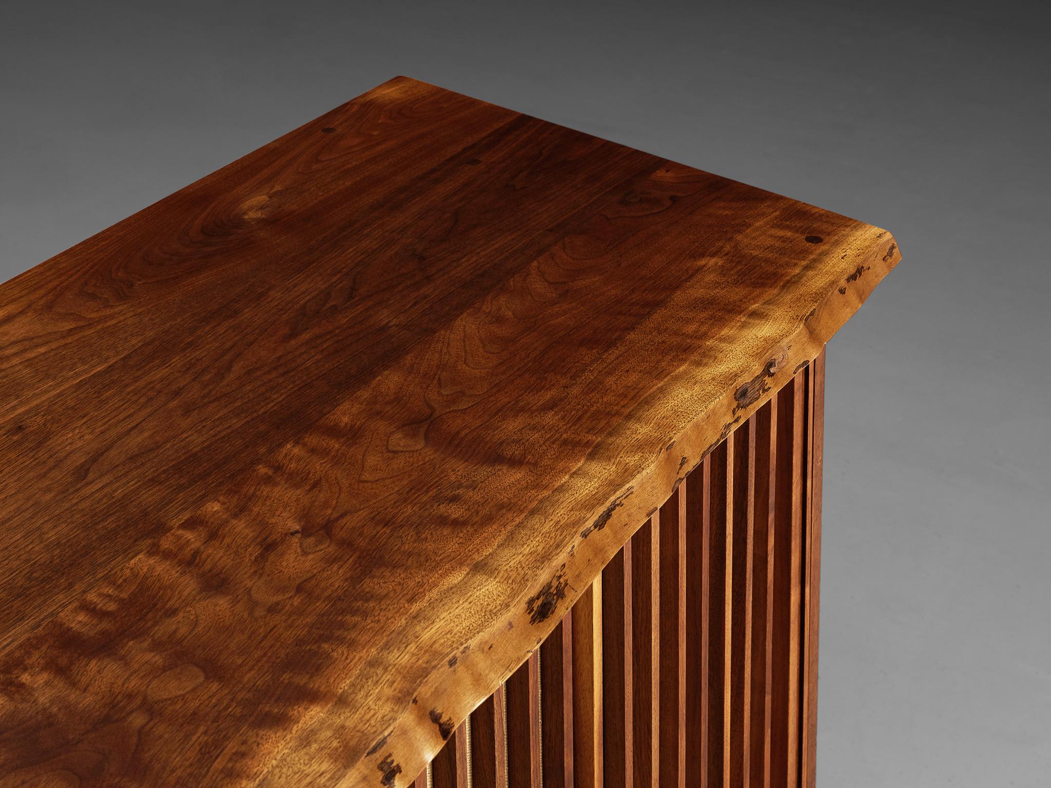 Mid-Century Modern George Nakashima Sliding-Door Cabinet in Walnut and Pandanus Cloth