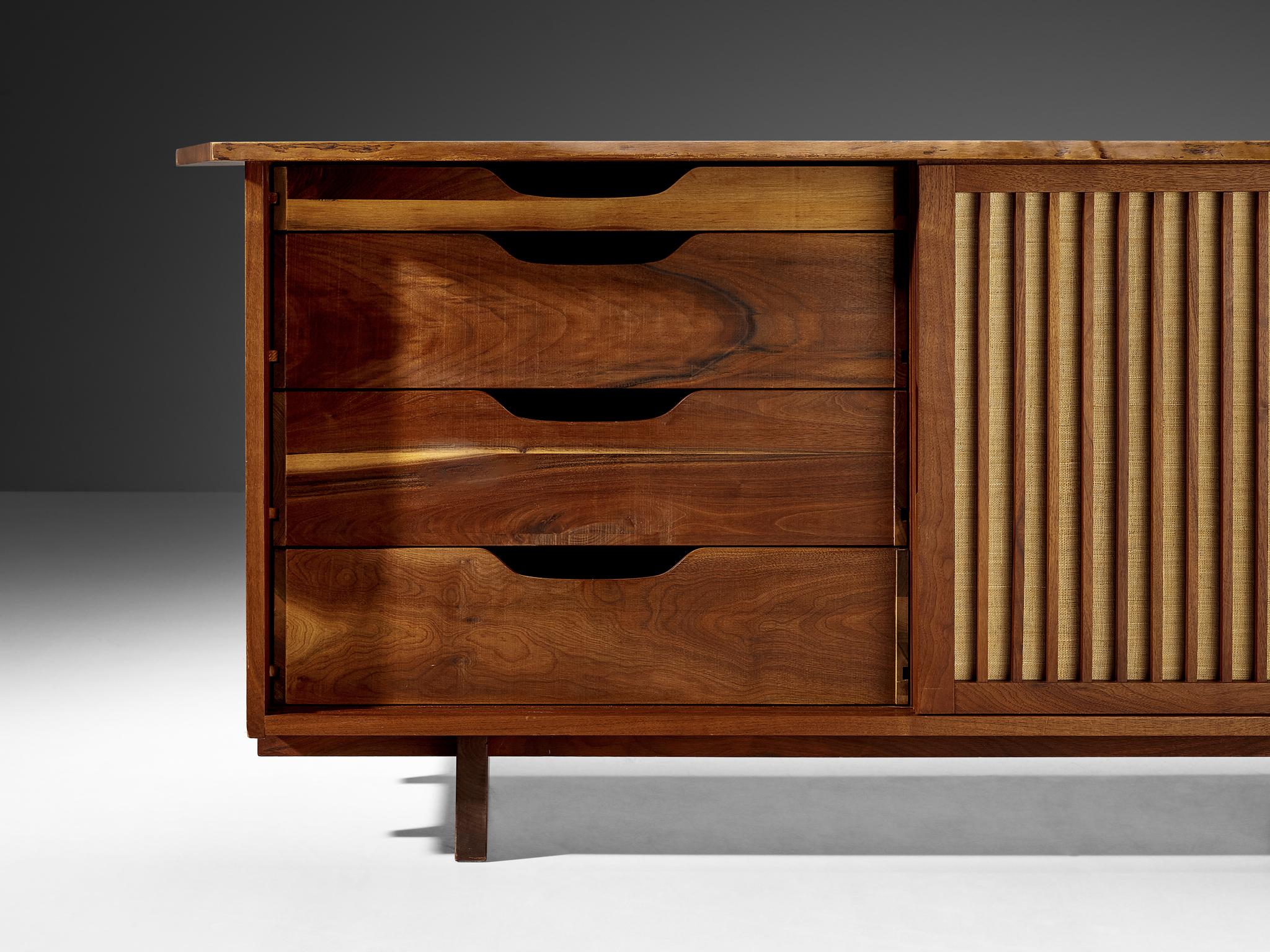 Mid-20th Century George Nakashima Sliding-Door Cabinet in Walnut and Pandanus Cloth  For Sale