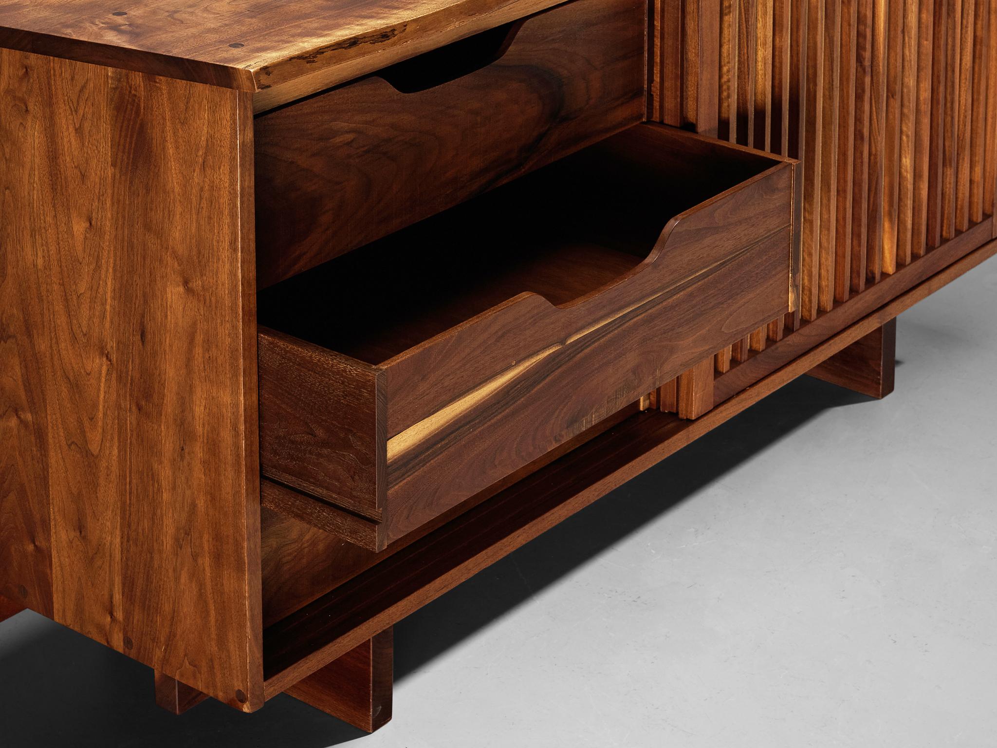 American George Nakashima Sliding-Door Cabinet in Walnut and Pandanus Cloth