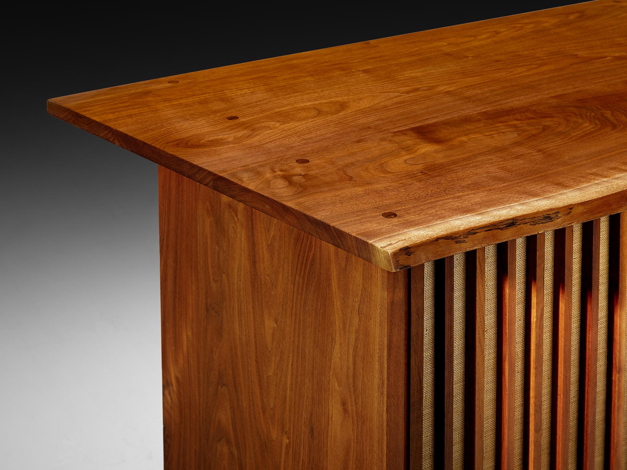 George Nakashima Sliding-Door Cabinet in Walnut and Pandanus Cloth For Sale 2