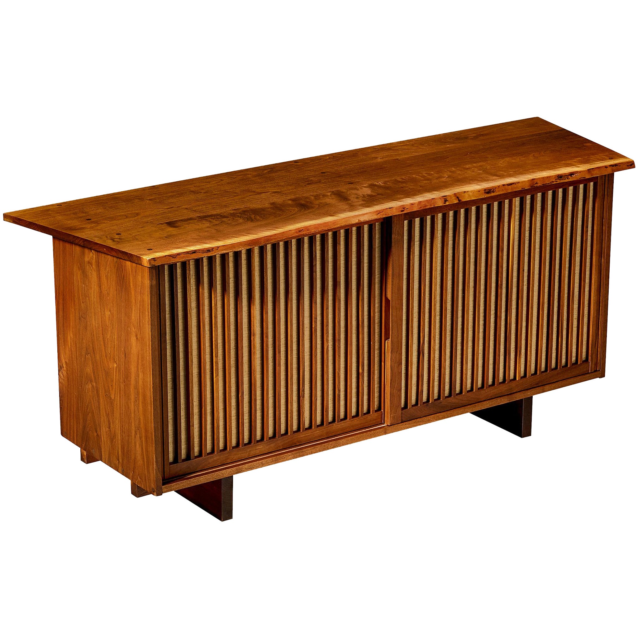 George Nakashima Sliding-Door Cabinet in Walnut and Pandanus Cloth