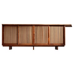George Nakashima Sliding-Door Cabinet in Walnut and Pandanus Cloth