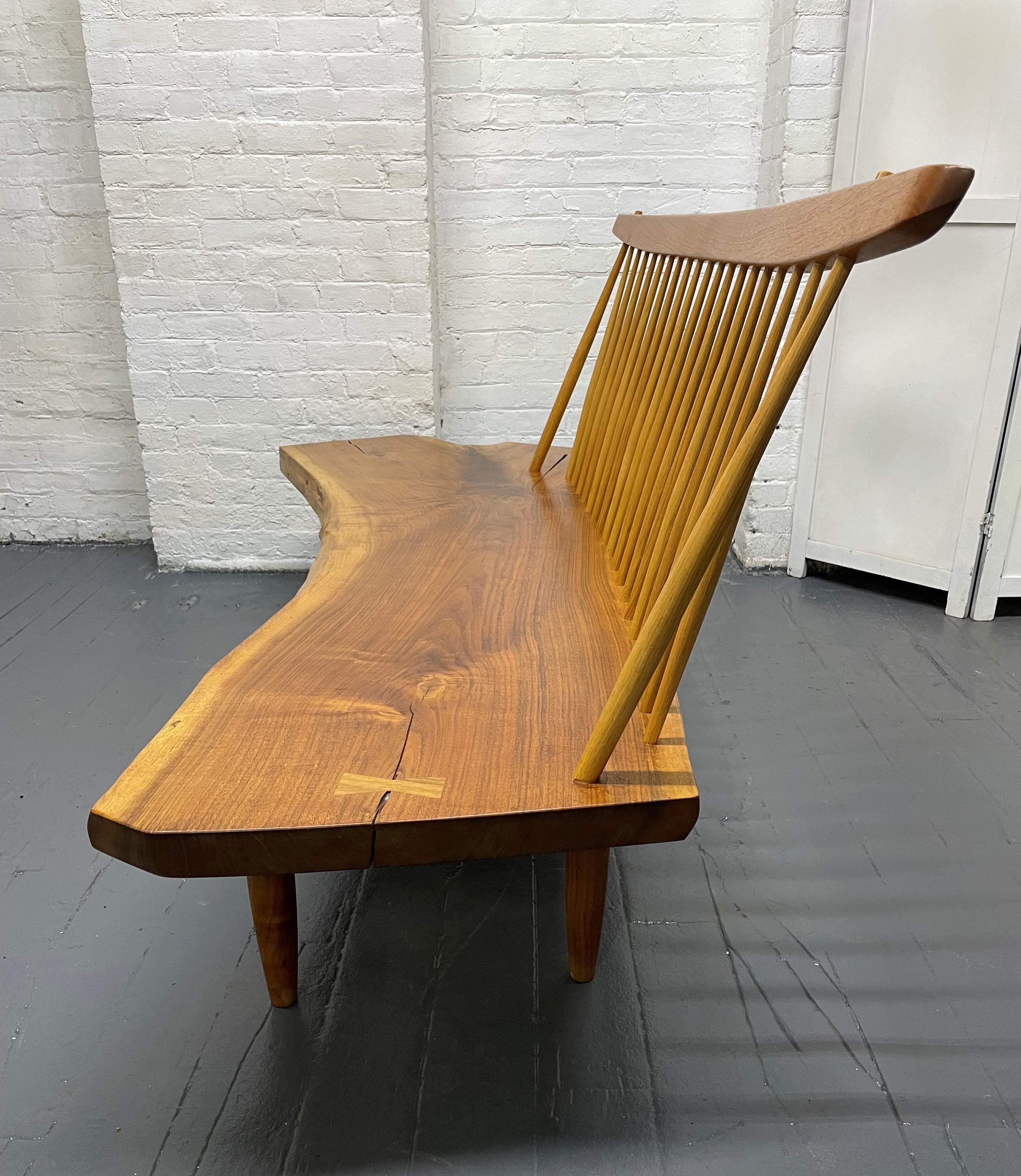 American George Nakashima Studio Conoid Bench Signed Mira Nakashima, 1992 For Sale