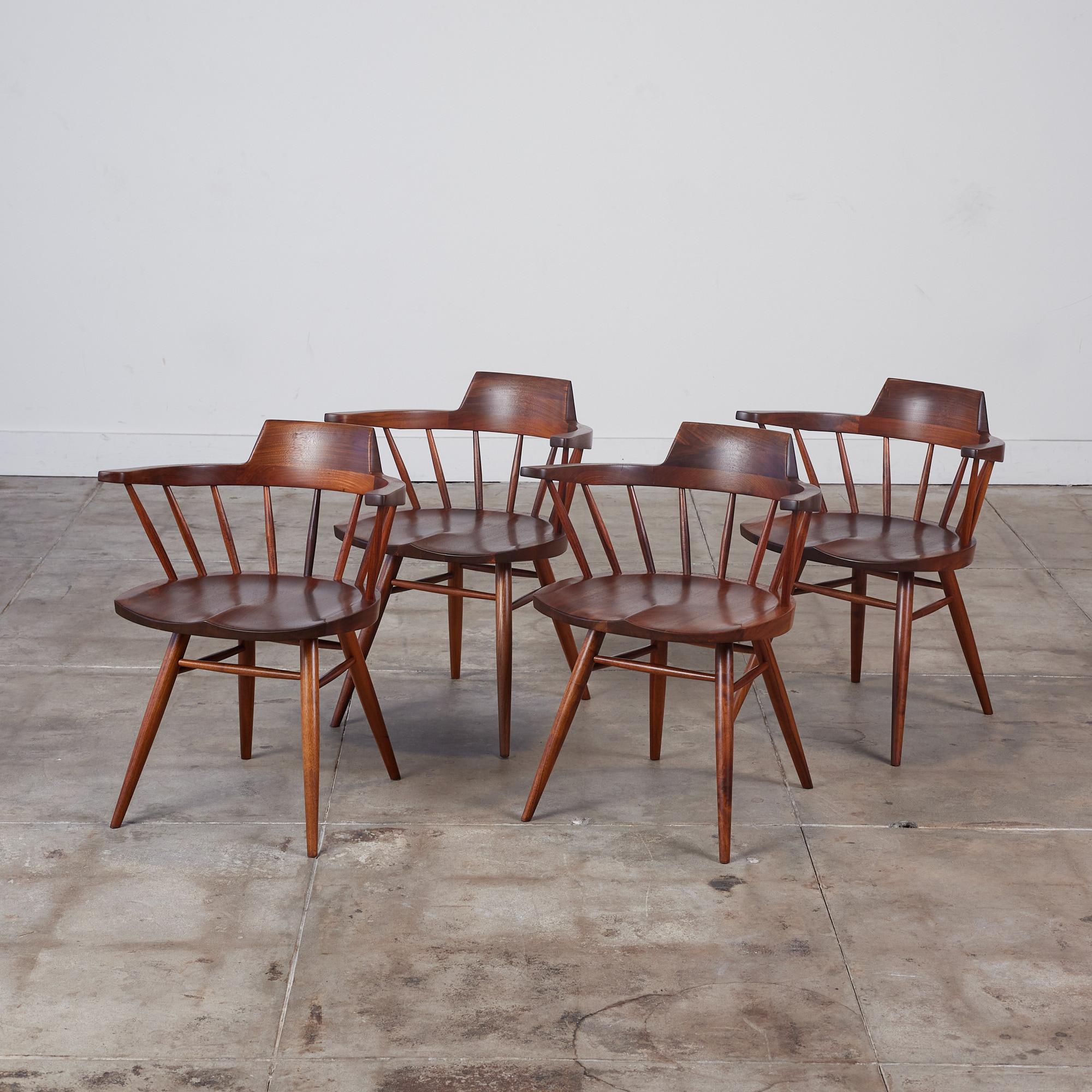 George Nakashima Studio Dining Set featuring Black Walnut Captain Chairs 7