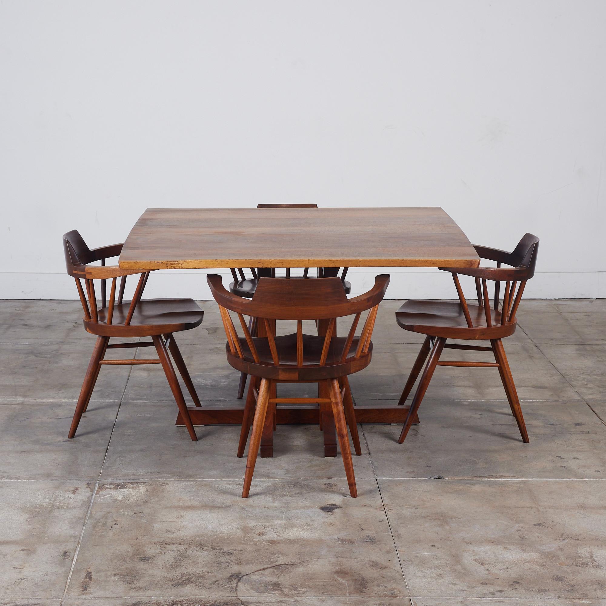 American George Nakashima Studio Dining Set featuring Black Walnut Captain Chairs