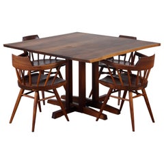 George Nakashima Studio Dining Set featuring Black Walnut Captain Chairs