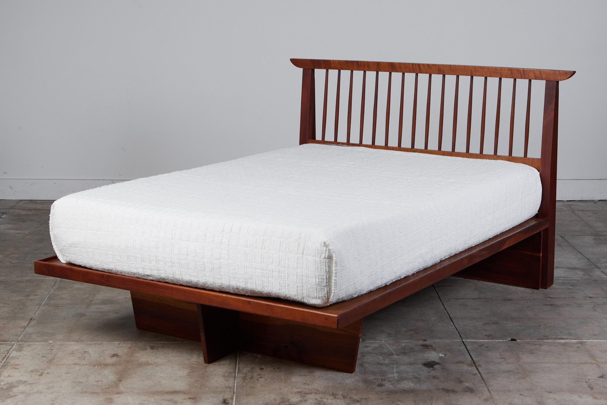 American George Nakashima Studio Full Size Platform Bed with Spindle Headboard