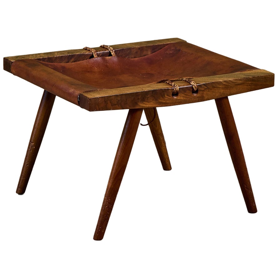 George Nakashima Studio Leather Stool For Sale