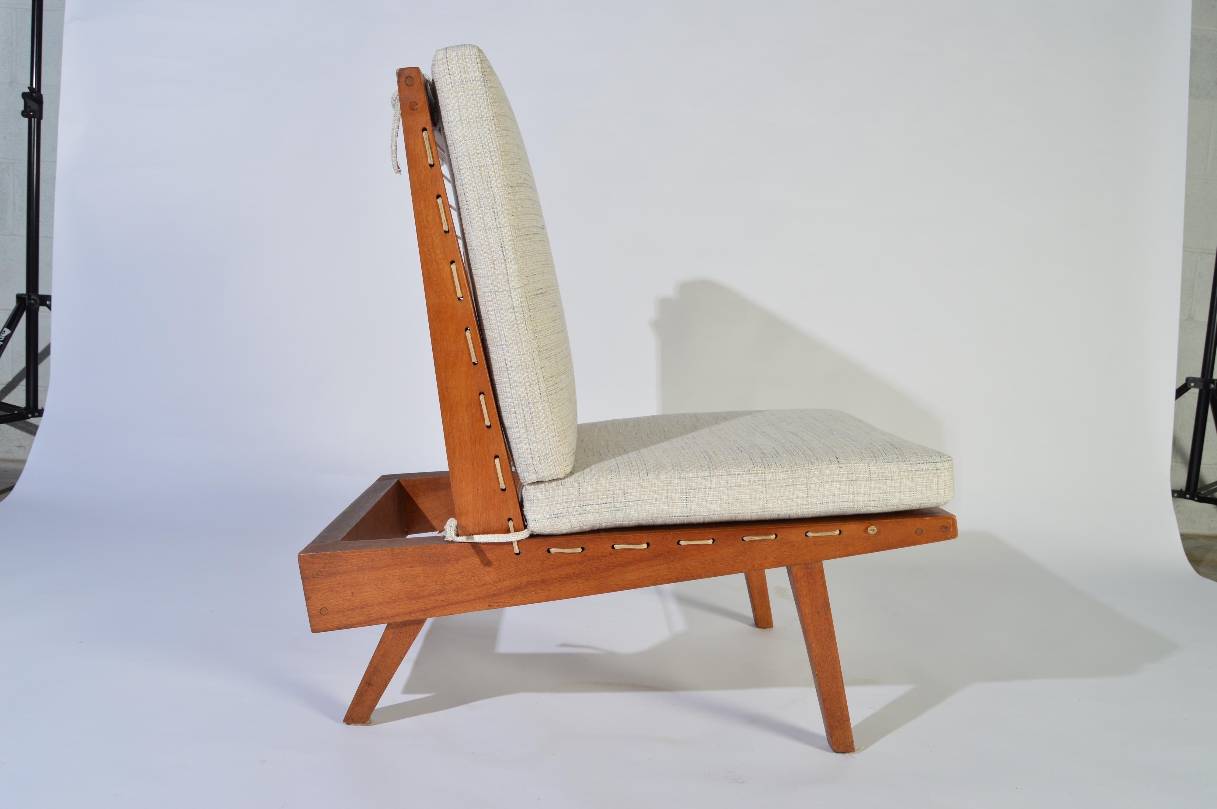 A solid maple easy chair having cable suspension and new tie down cushions in the manner of Riki Watanabe and George Nakashima.
Originally donated to the Swedish Modern Museum where we were fortunate enough to obtain this incredible piece.
Japan