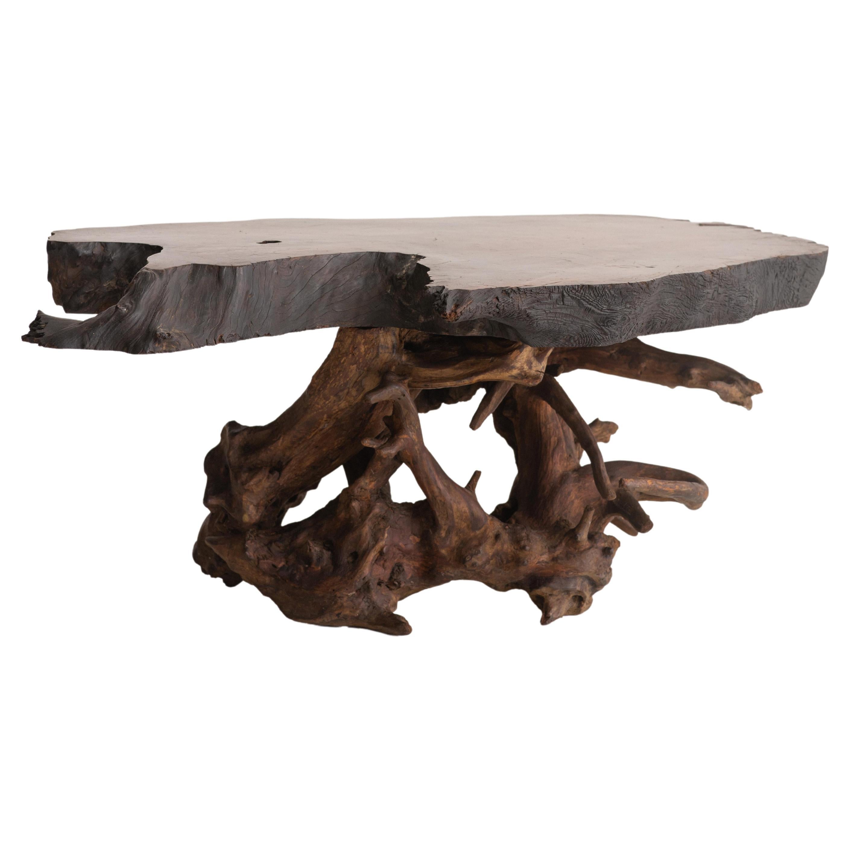 George Nakashima Style Live Edge Coffee Table with Root Base