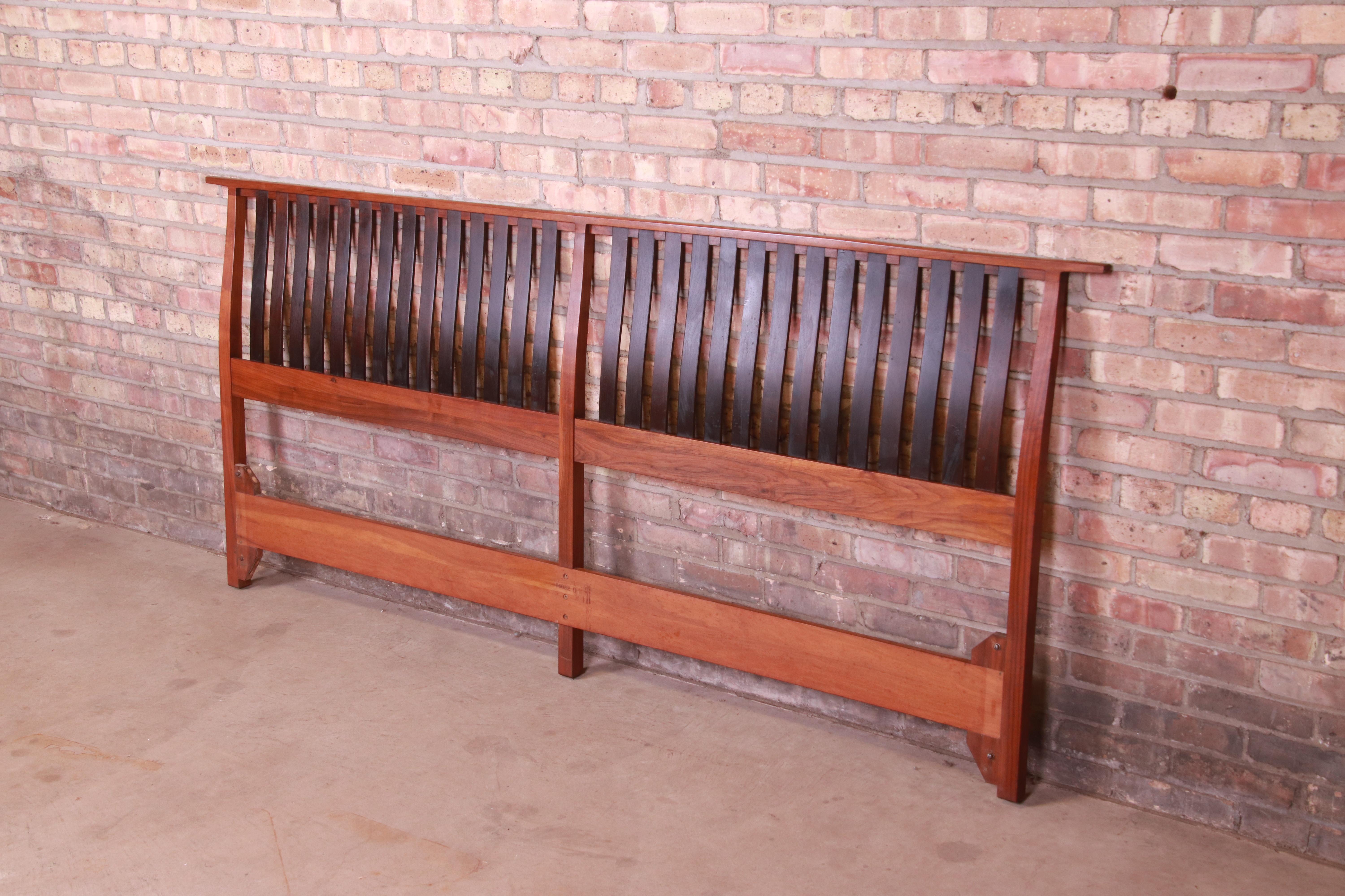 George Nakashima Style Mid-Century Modern Sculpted Walnut King Size Headboard In Good Condition In South Bend, IN
