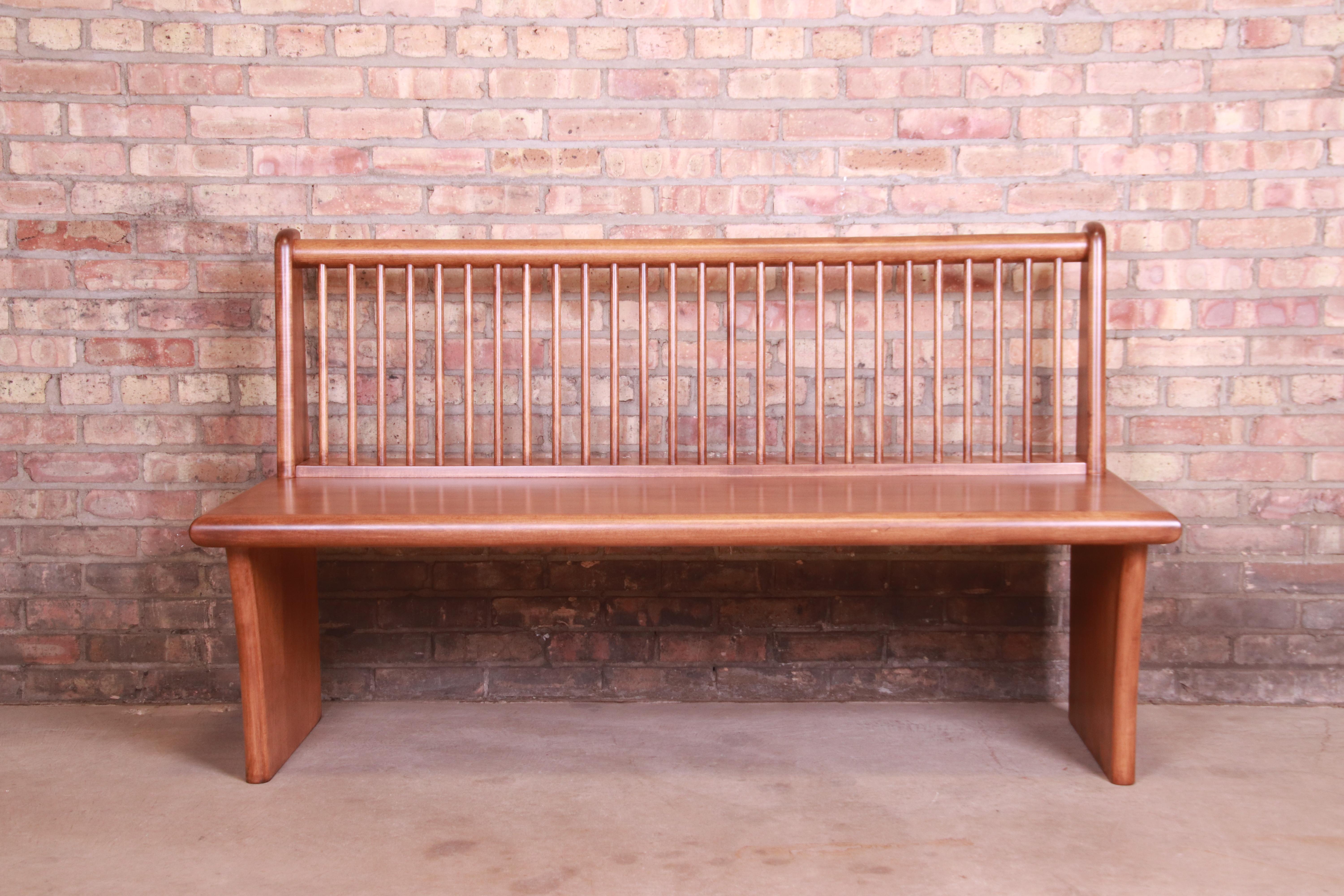 Mid-Century Modern Spindle Back Bench, Newly Refinished In Good Condition In South Bend, IN
