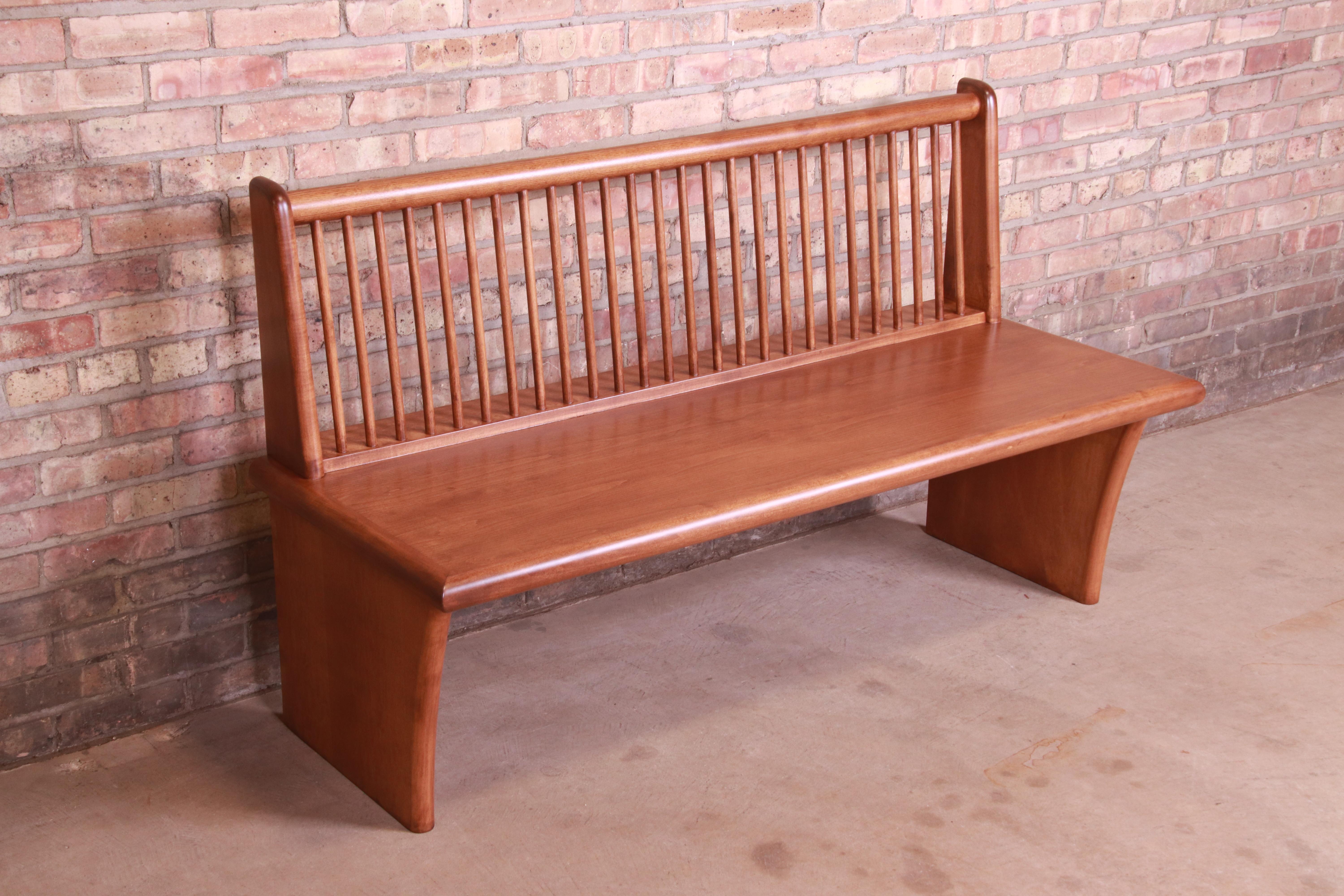 Maple Mid-Century Modern Spindle Back Bench, Newly Refinished