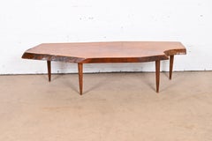 George Nakashima Style Organic Modern Freeform Walnut Slab Coffee Table