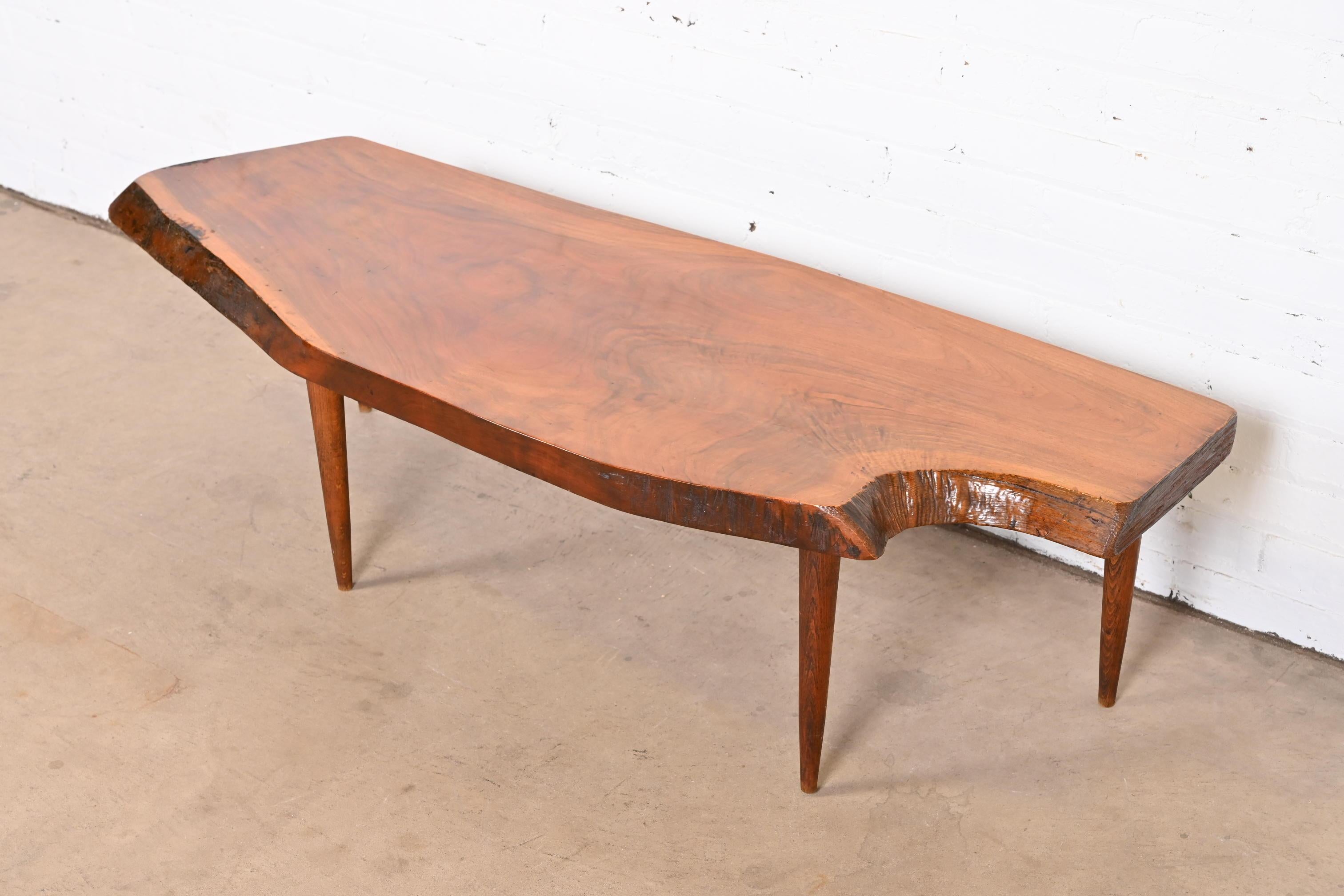 Mid-20th Century George Nakashima Style Organic Modern Freeform Walnut Slab Coffee Table