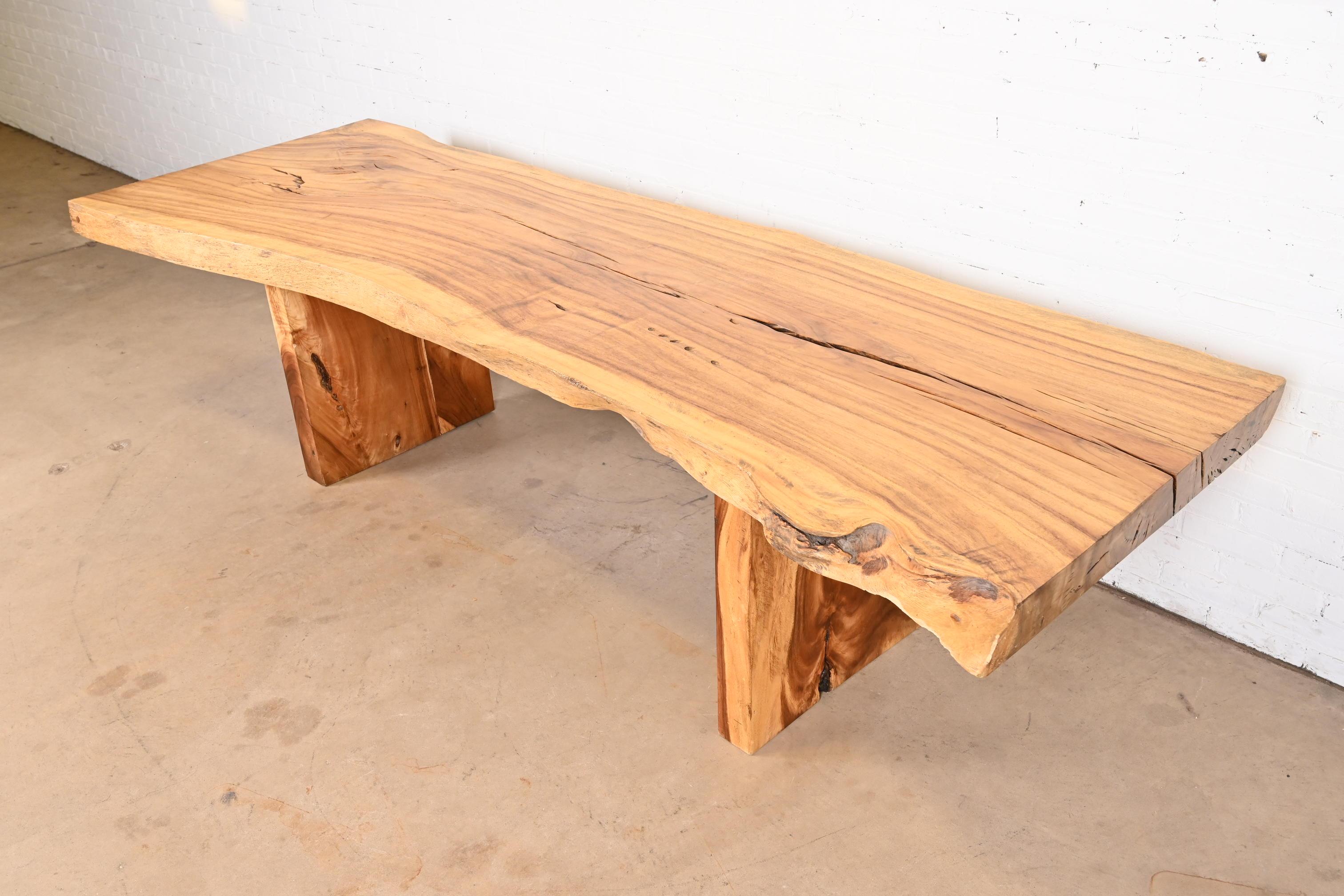 Organic Modern Solid Walnut Slab Live Edge Dining Table In Good Condition For Sale In South Bend, IN