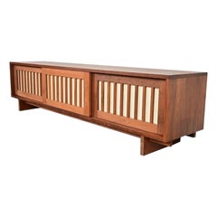 George Nakashima Style Sculpted Walnut Sliding Door Sideboard Credenza