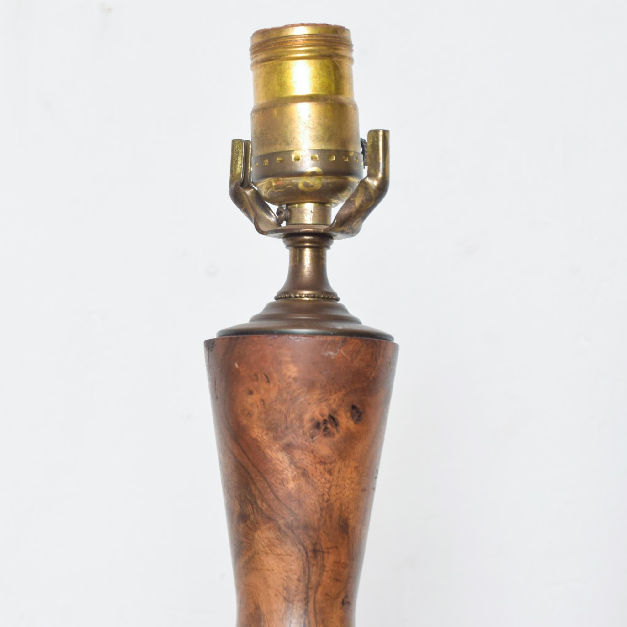 California Studio sculpturally shaped exotic burlwood lamp pair In the style of George Nakashima, circa 1970s
Measures: 17.5