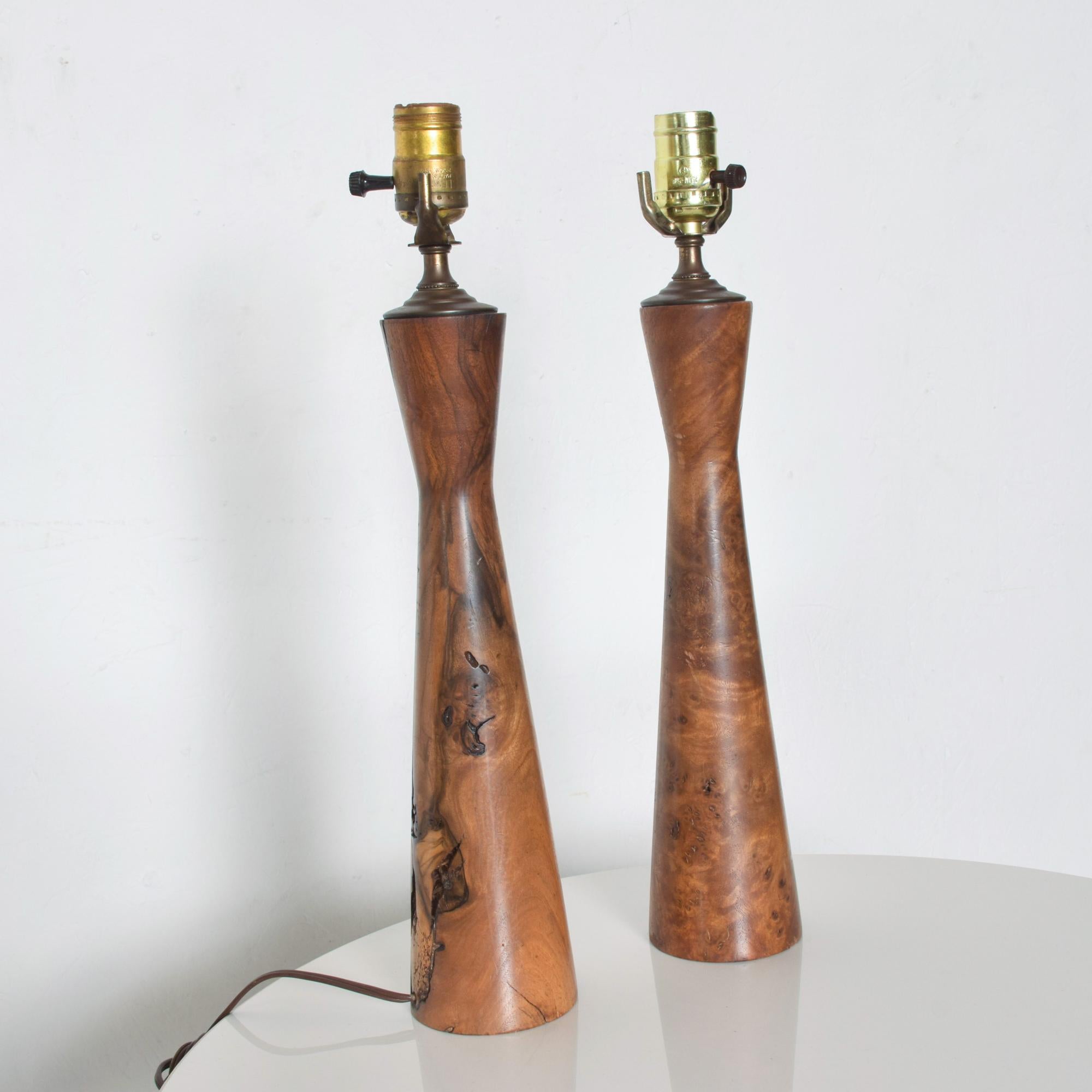 Wood George Nakashima Style Simple Exotic Burlwood Lamp Pair from California 1970s
