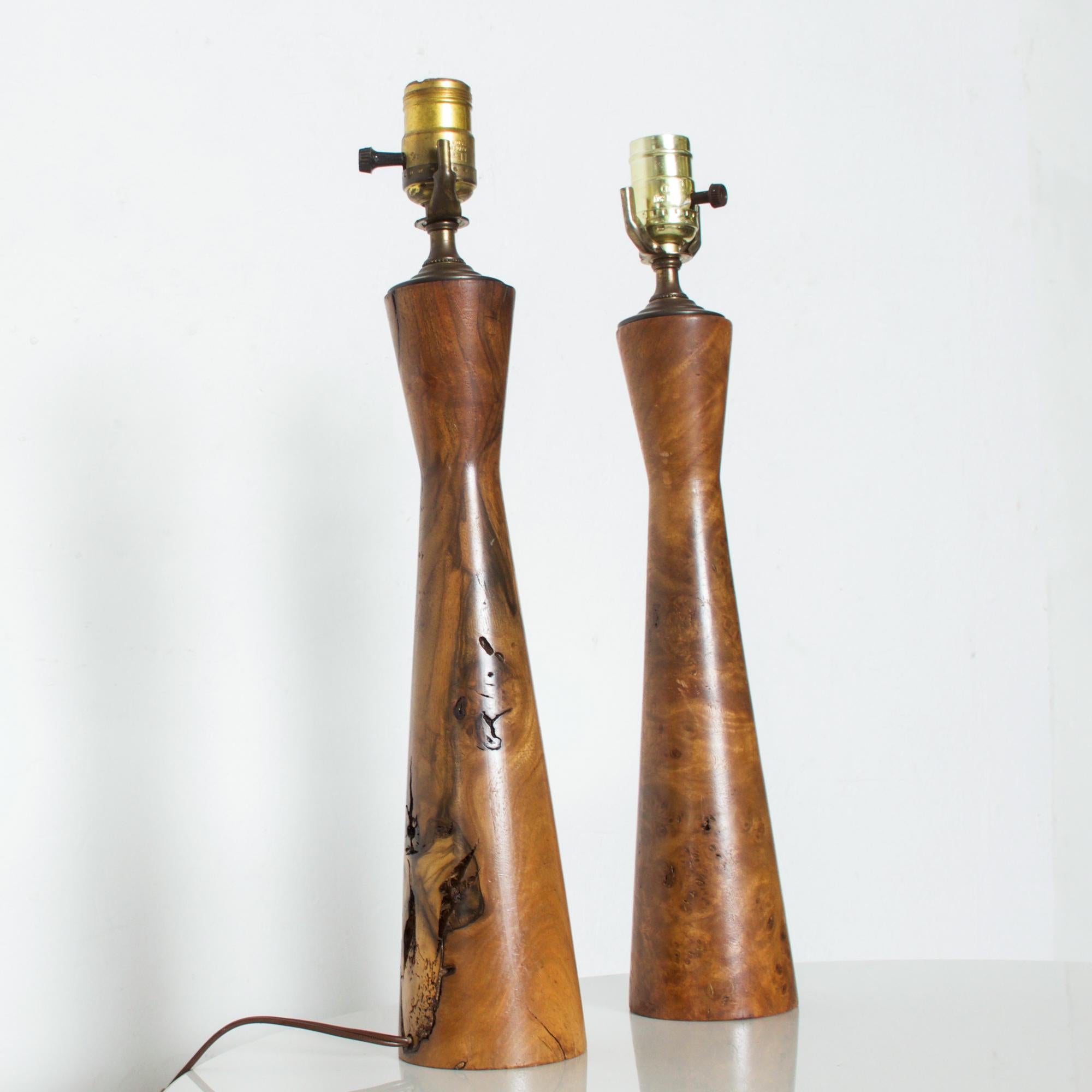 George Nakashima Style Simple Exotic Burlwood Lamp Pair from California 1970s 1