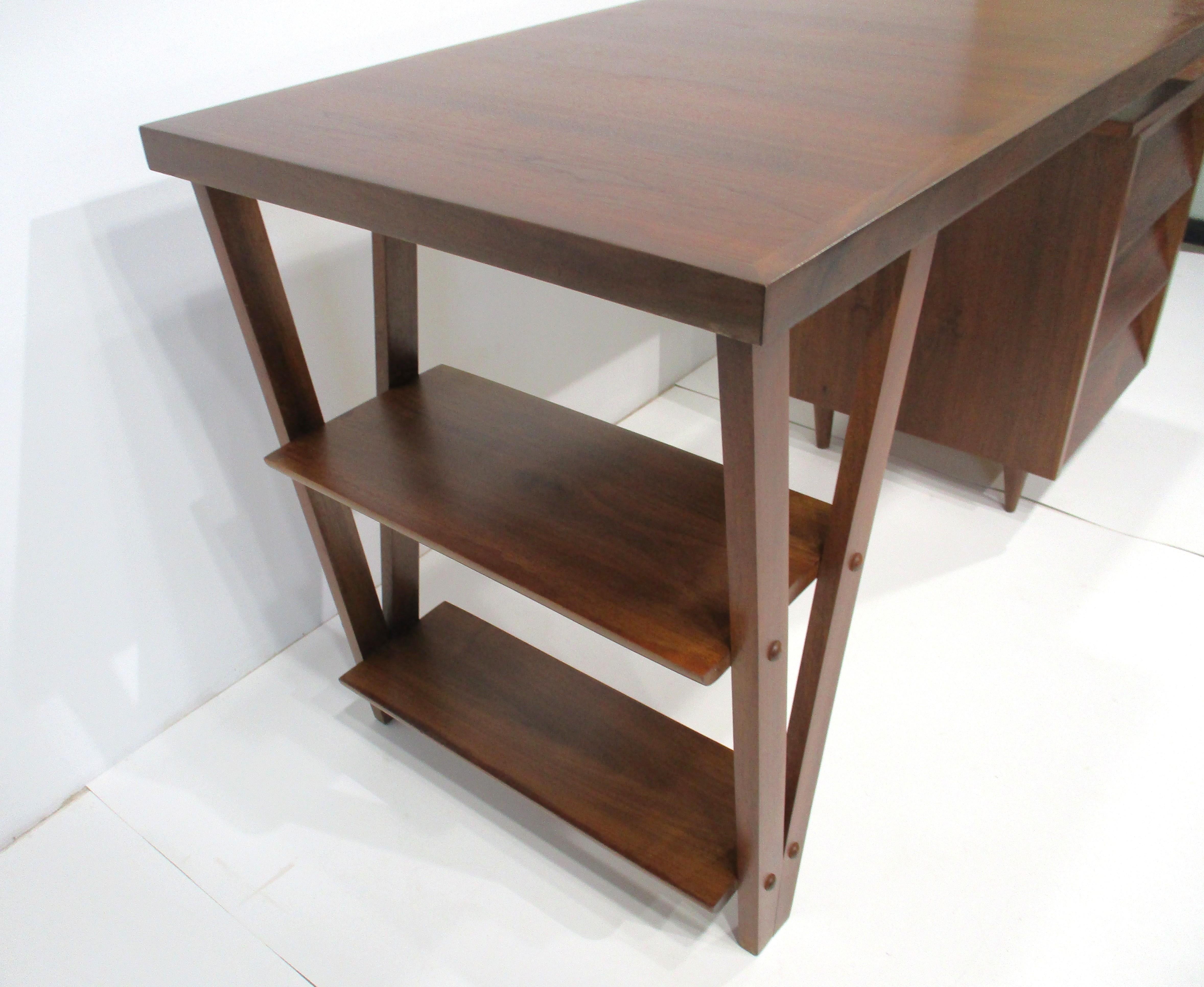 George Nakashima Styled Walnut Mid Century Swivel Desk 7