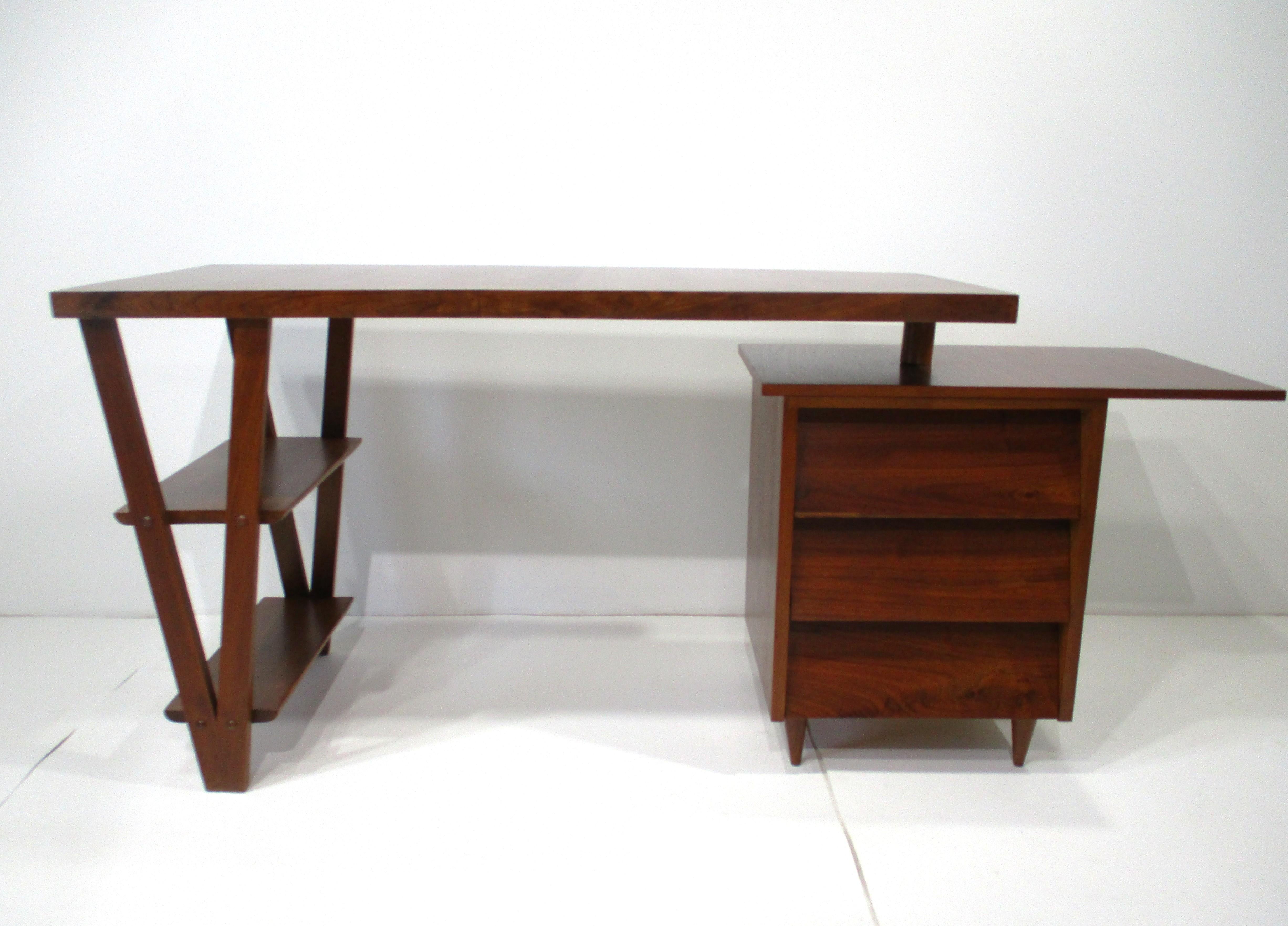 George Nakashima Styled Walnut Mid Century Swivel Desk 8