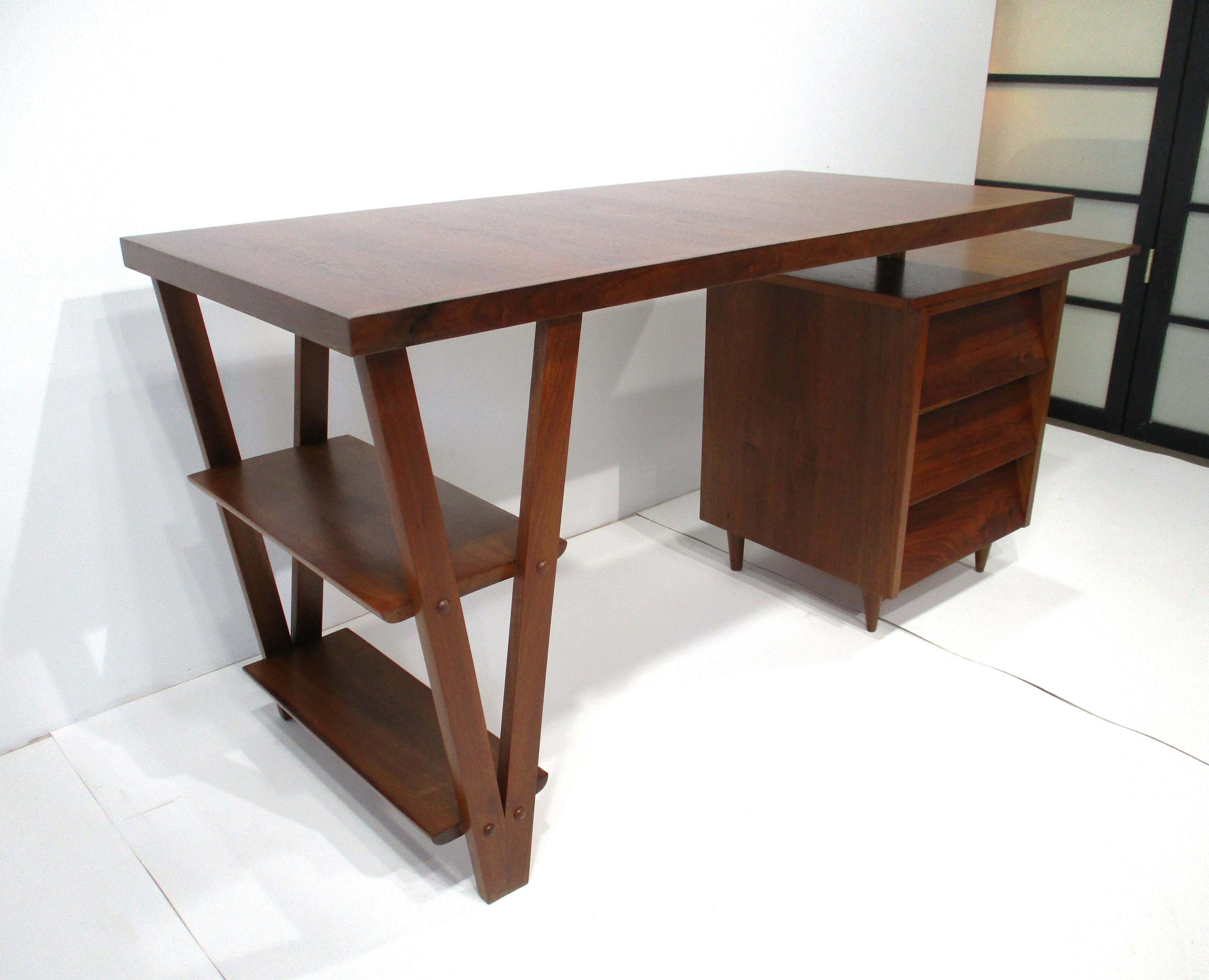 Mid-Century Modern George Nakashima Styled Walnut Mid Century Swivel Desk