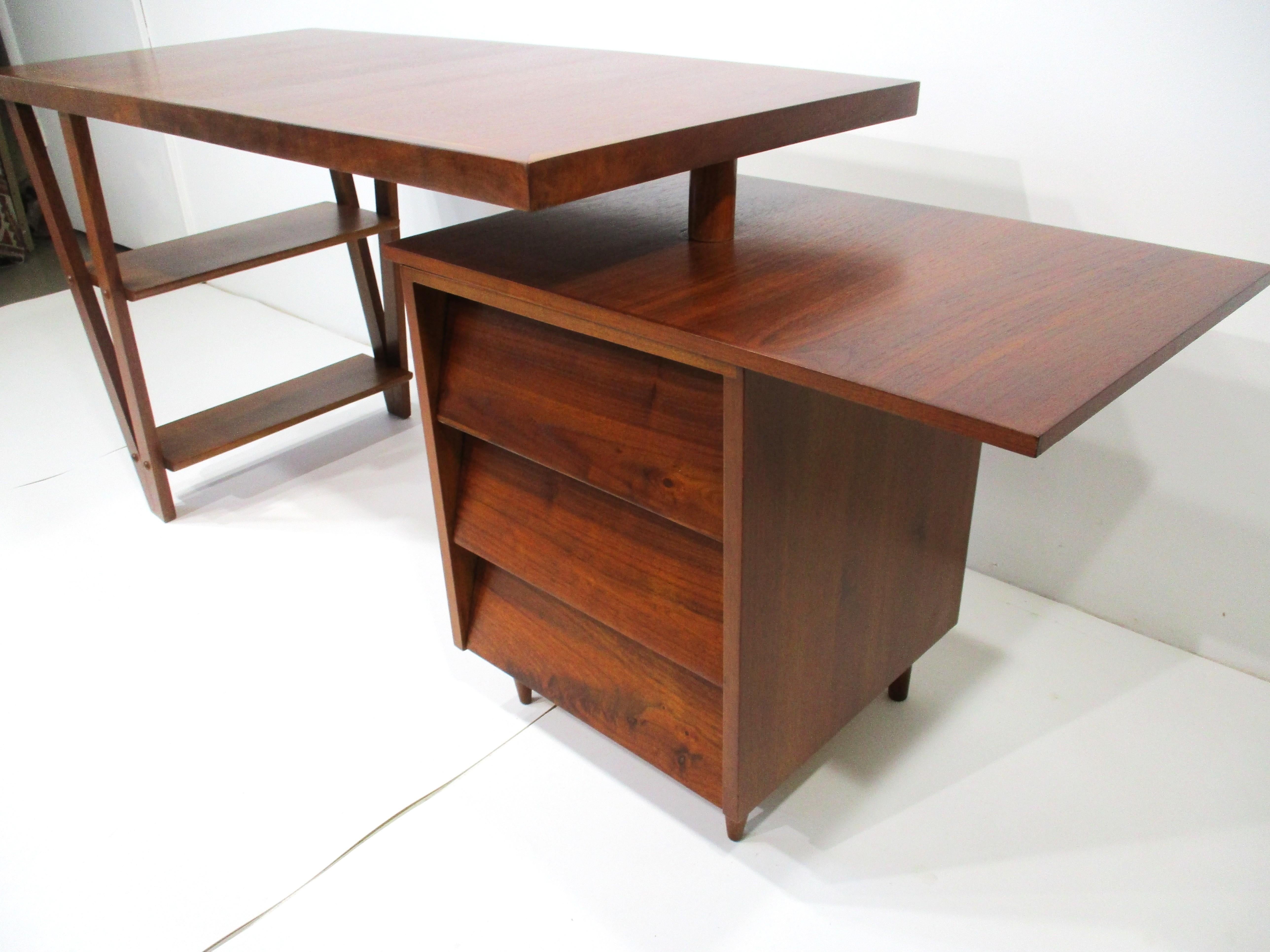American George Nakashima Styled Walnut Mid Century Swivel Desk