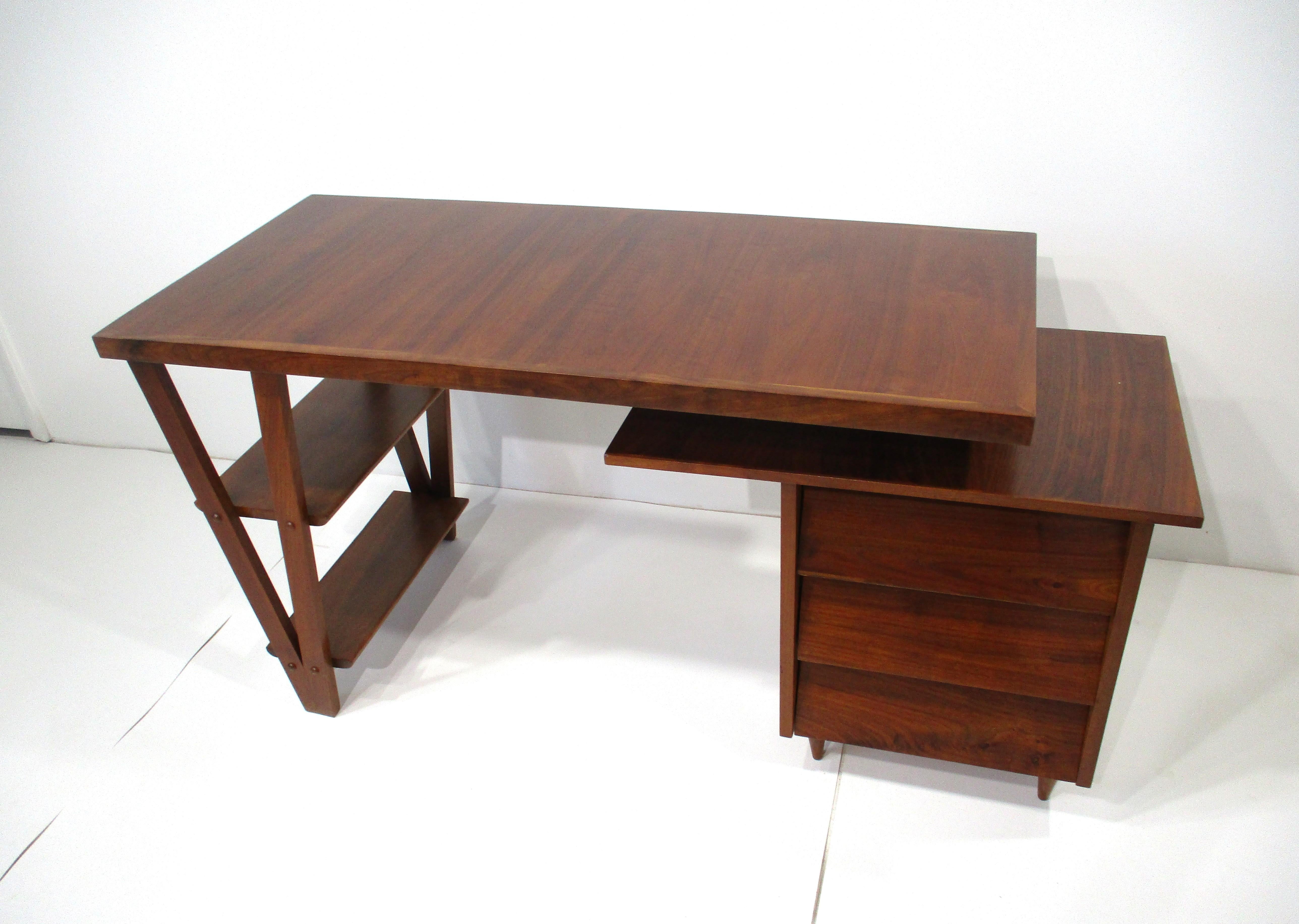 20th Century George Nakashima Styled Walnut Mid Century Swivel Desk