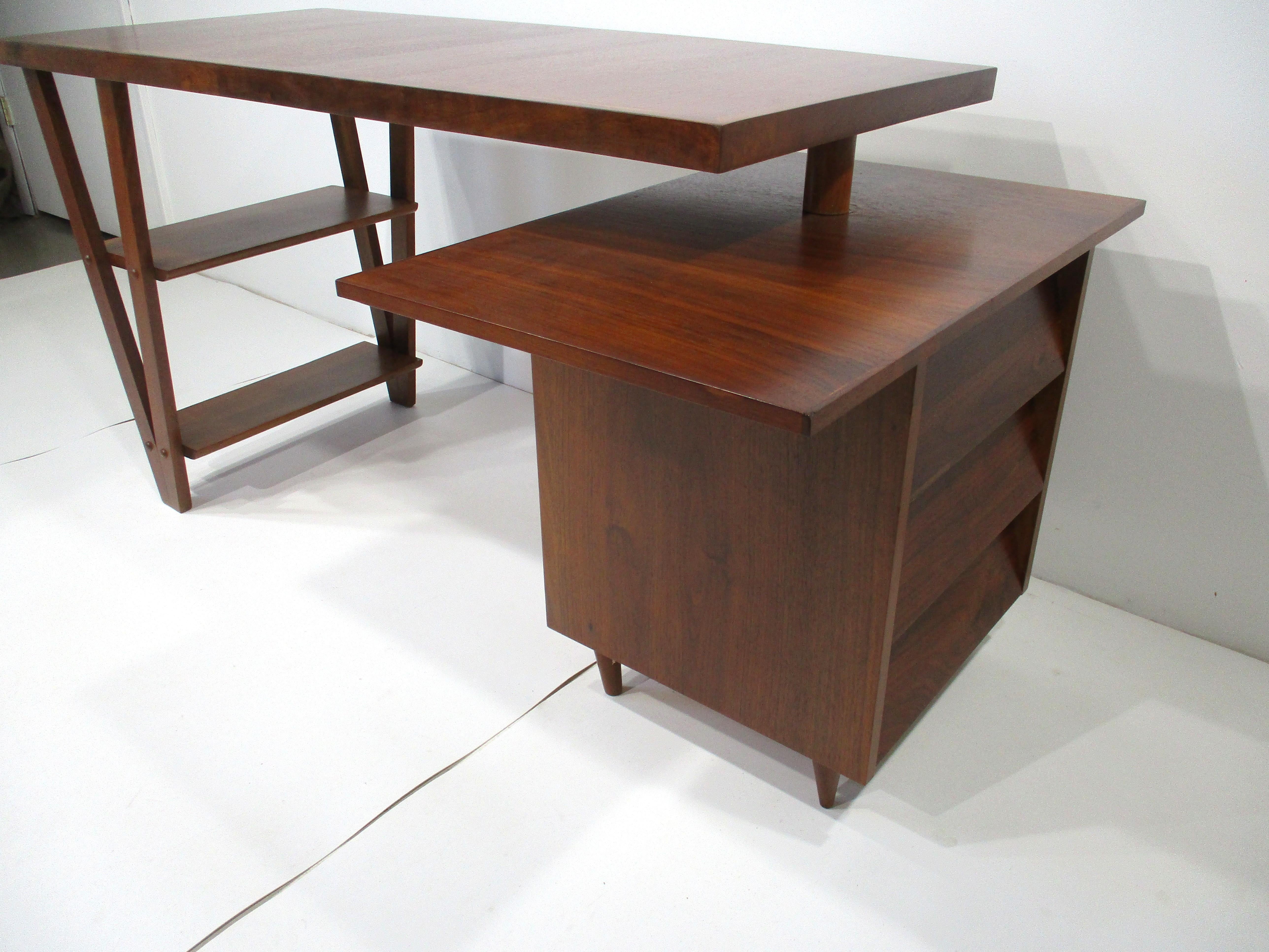 George Nakashima Styled Walnut Mid Century Swivel Desk 1