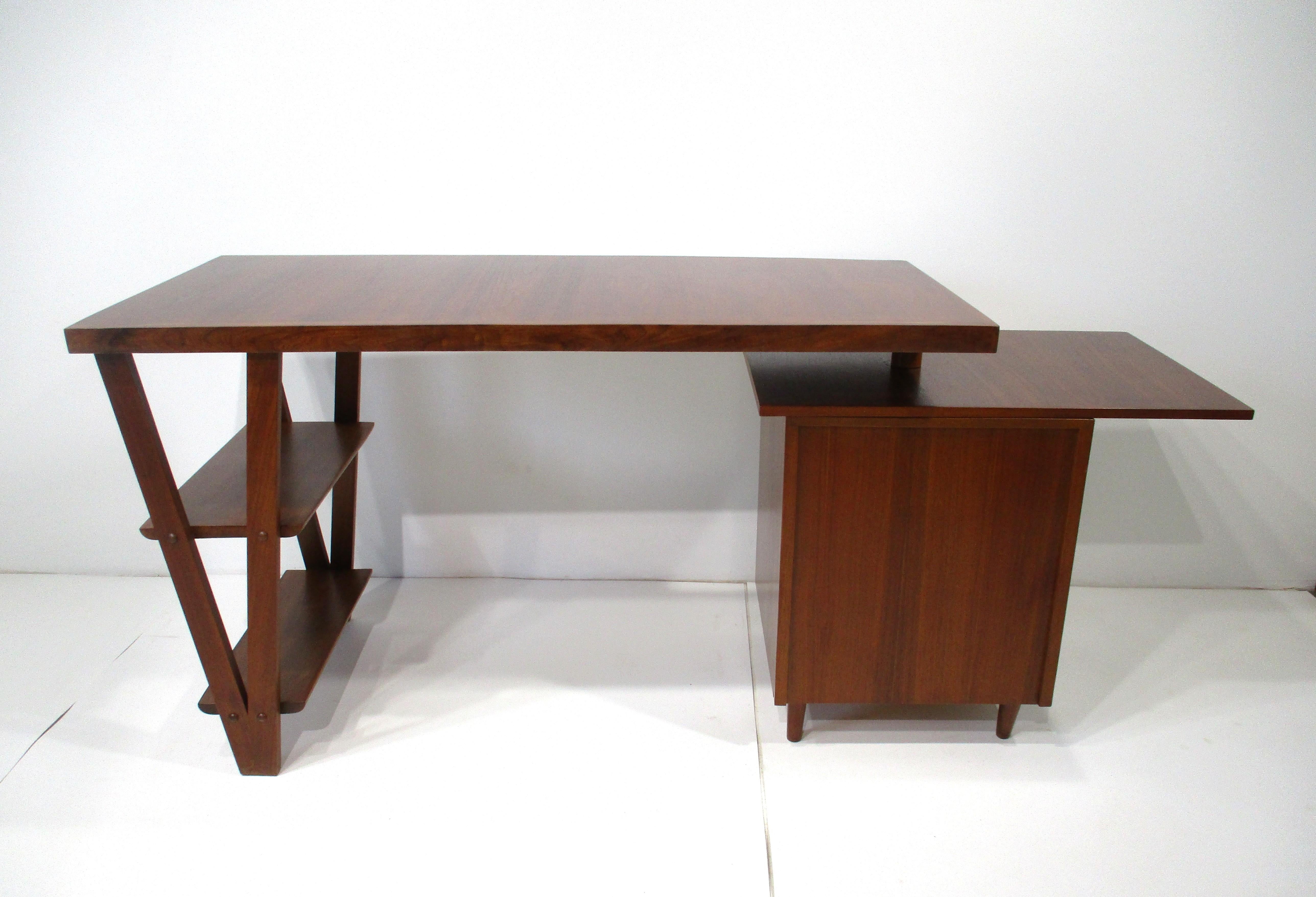 George Nakashima Styled Walnut Mid Century Swivel Desk 2